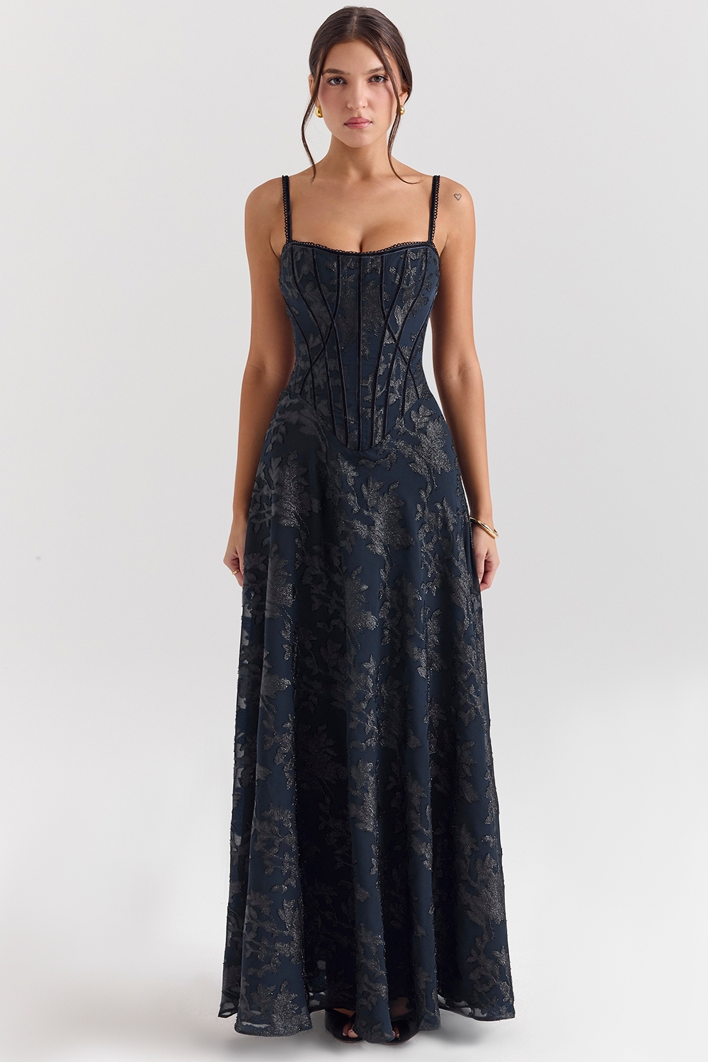 midnight blue lurex chiffon maxi dress