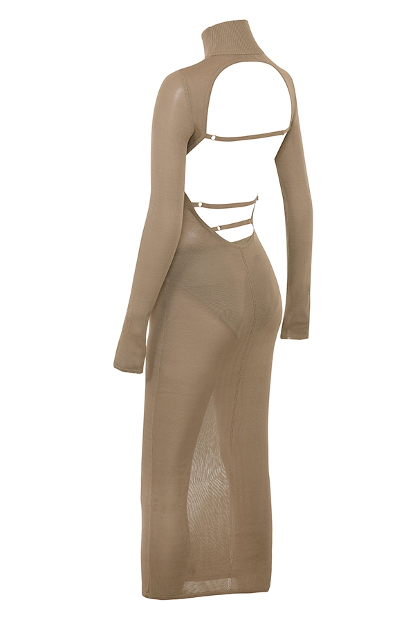 Tan Knit Midi Dress