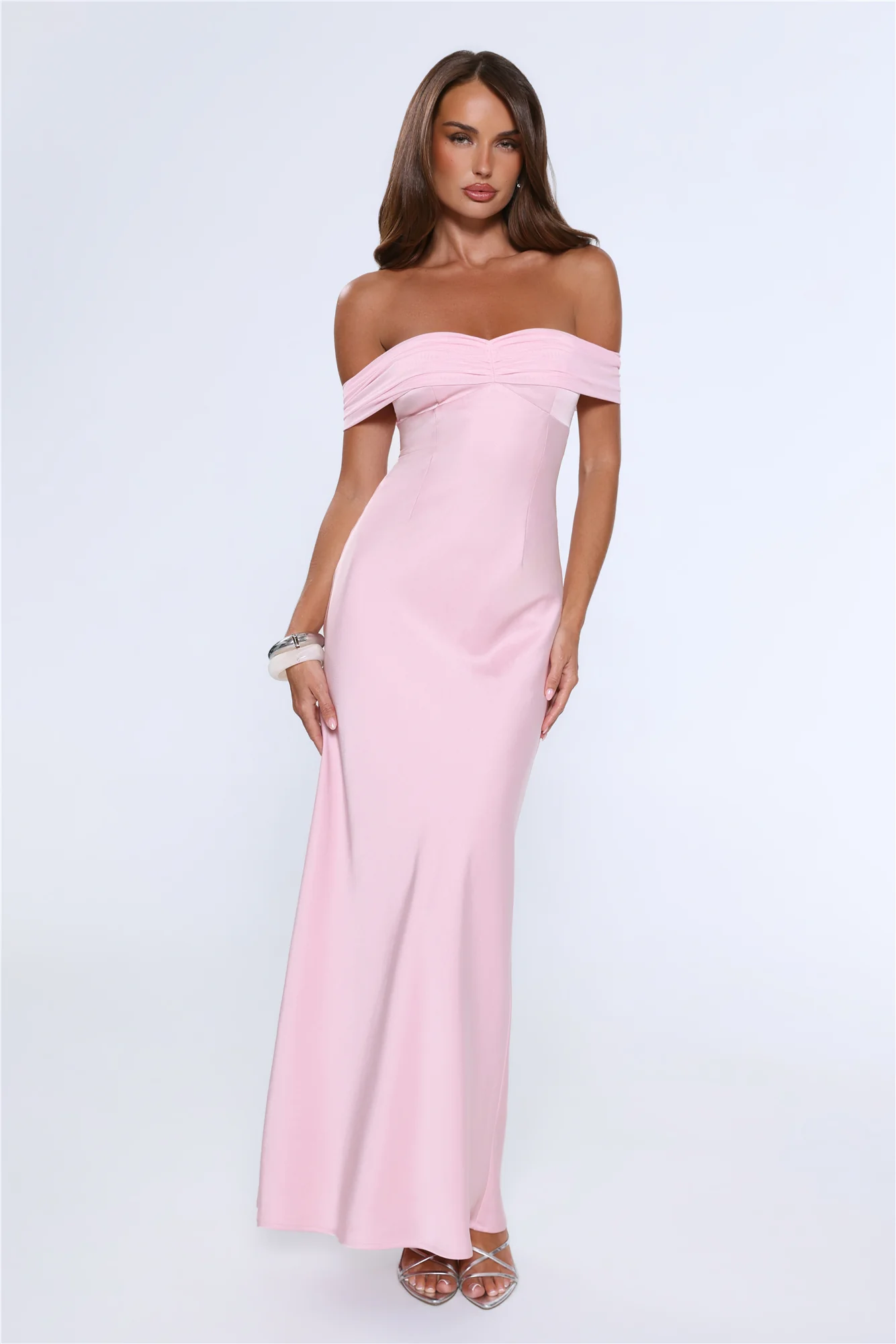 The Sophisticate Off Shoulder Maxi Dress Pink