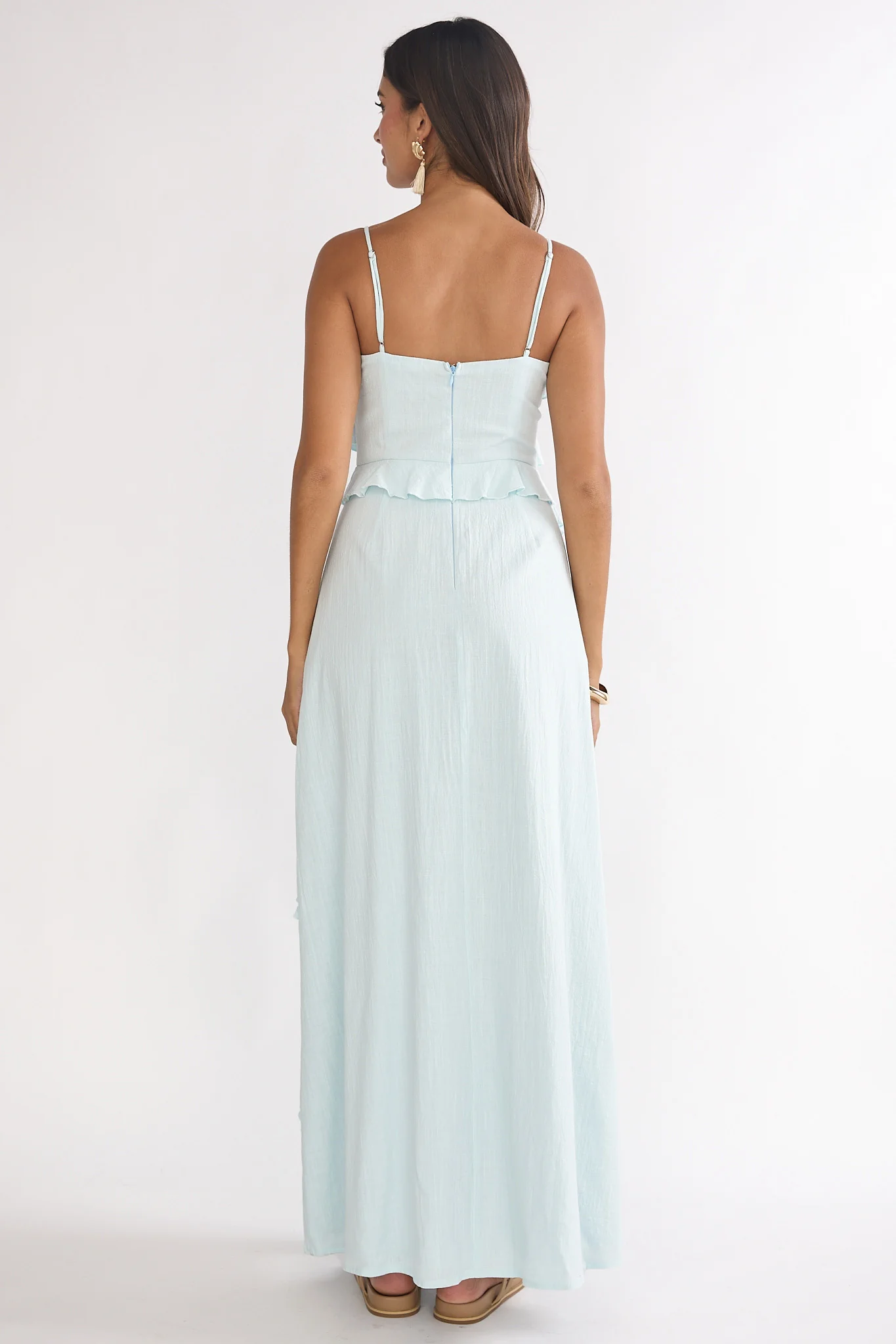 Arrabel Ruffle Split Maxi Dress Blue