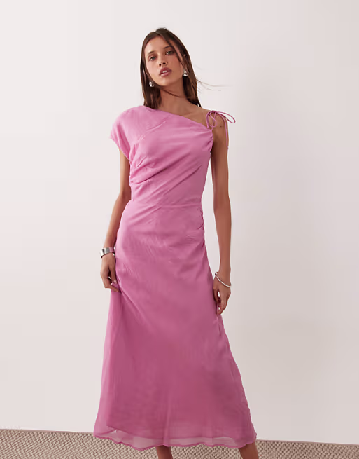 Mango asymmetric midaxi dress in baby pink