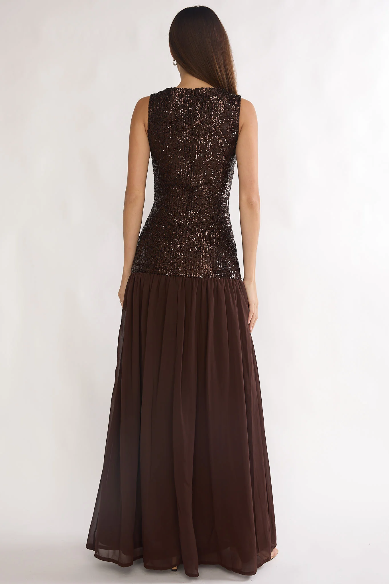 Dioris Rosette Cut-Out Sequin Maxi Dress Sequin Choco - luluinthesky