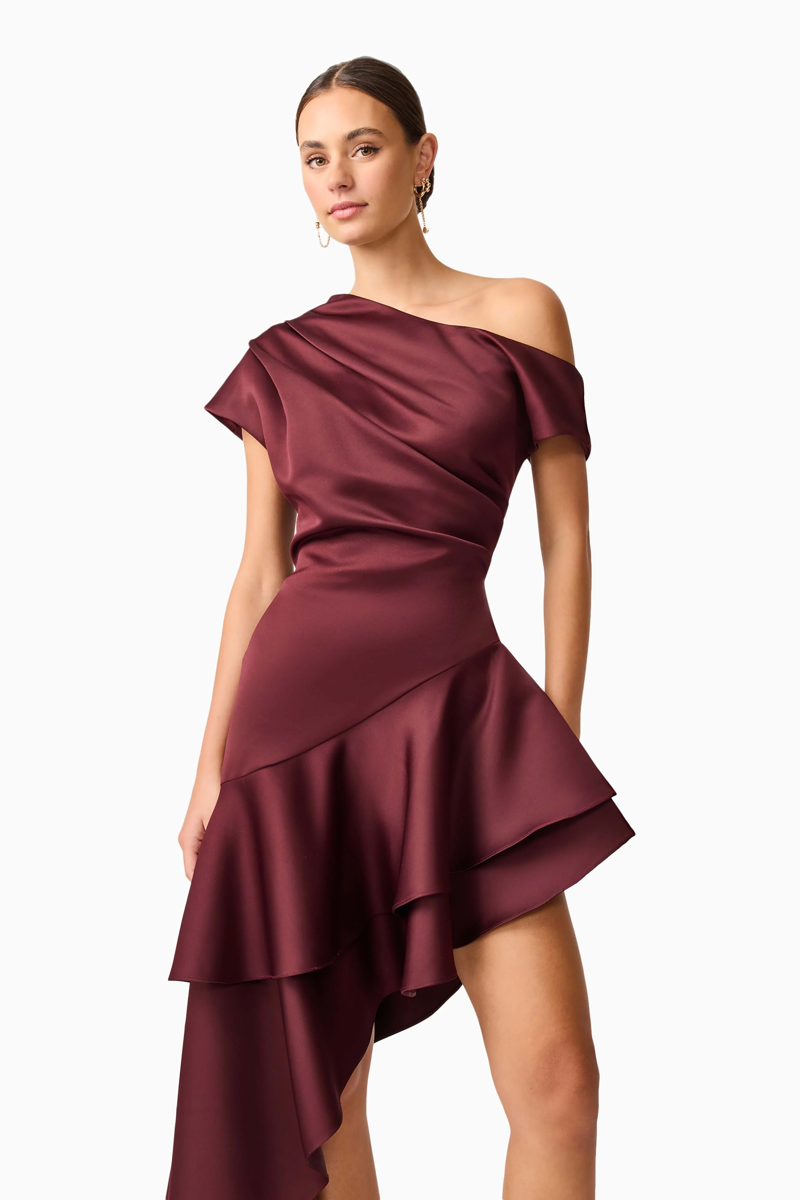 Livia Asymmetrical Gown in Burgundy