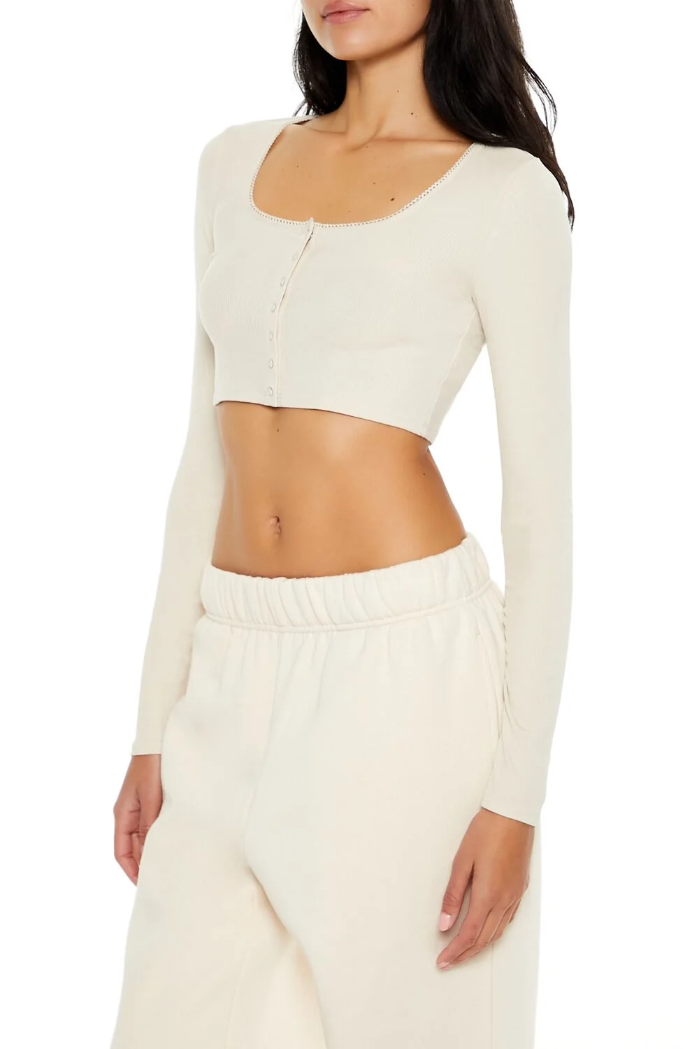 Square-Neck Cropped Henley Tee