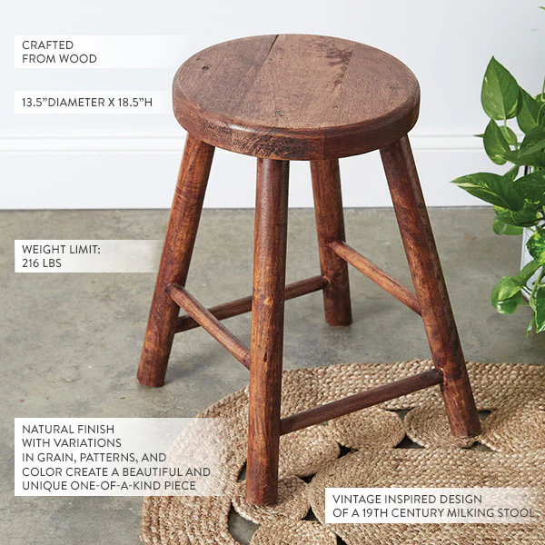 Vintage-Inspired Polished Wooden Stool