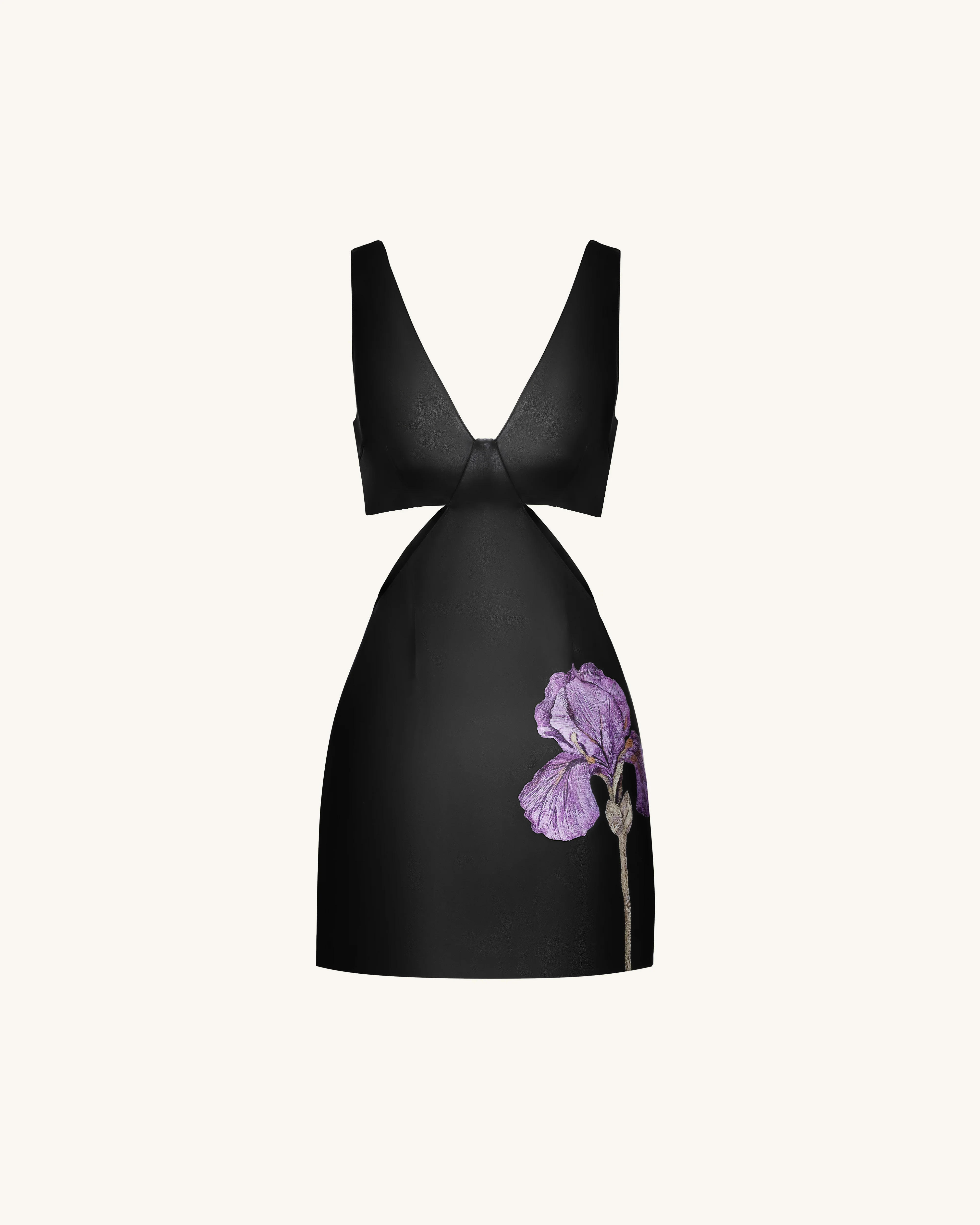 Iris Floral Cutout Bodycon Leather Mini Dress - Black - FASHION NOB
