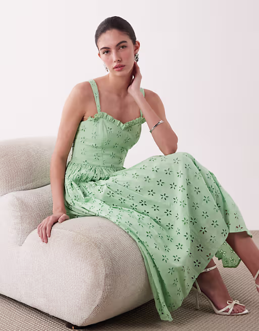 Lace & Beads eyelet corset midi dress in pastel green