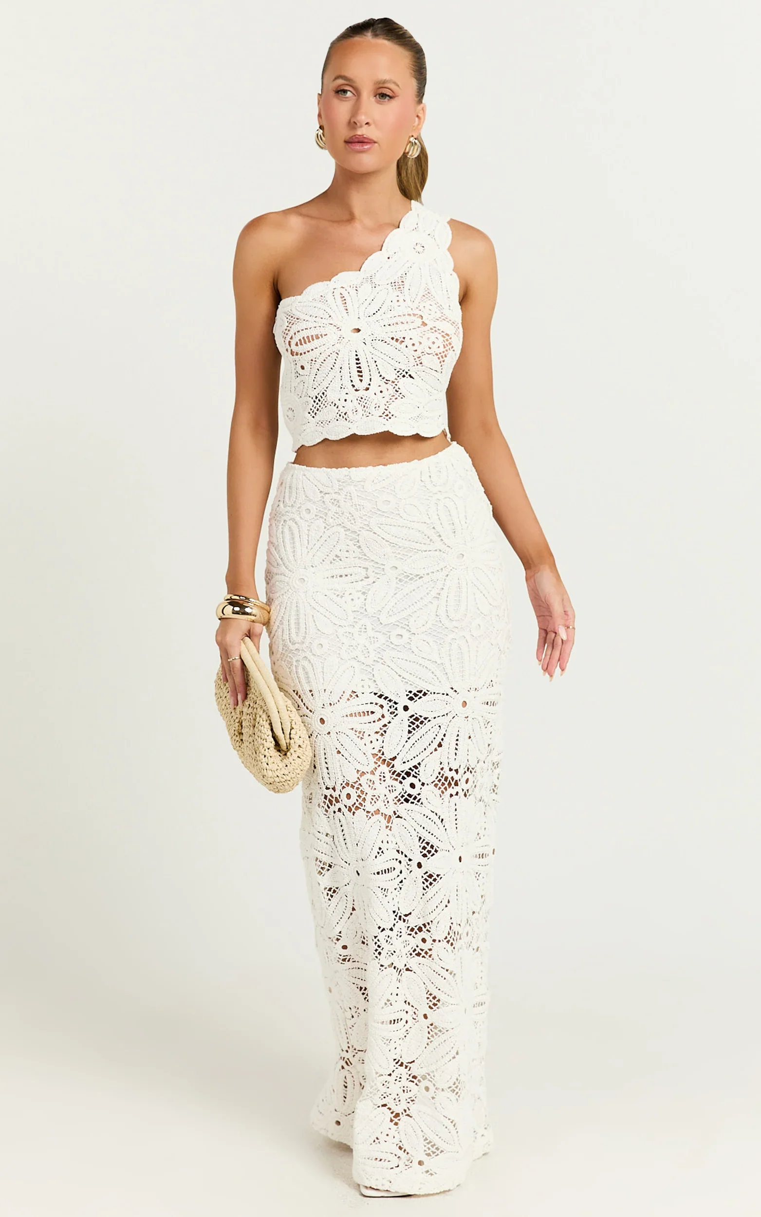 Charlene Maxi Skirt - Crochet Fit And Flare Skirt in White