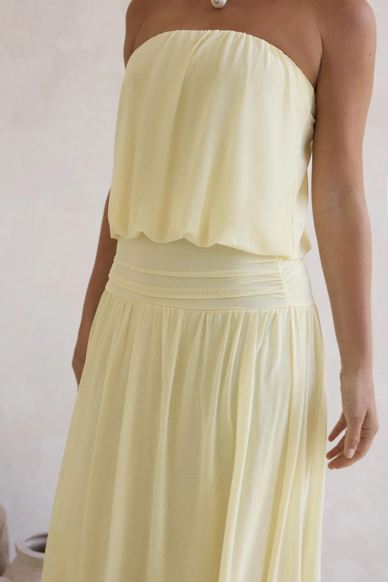 Calling Me Mesh Strapless Maxi Dress Yellow - luluinthesky