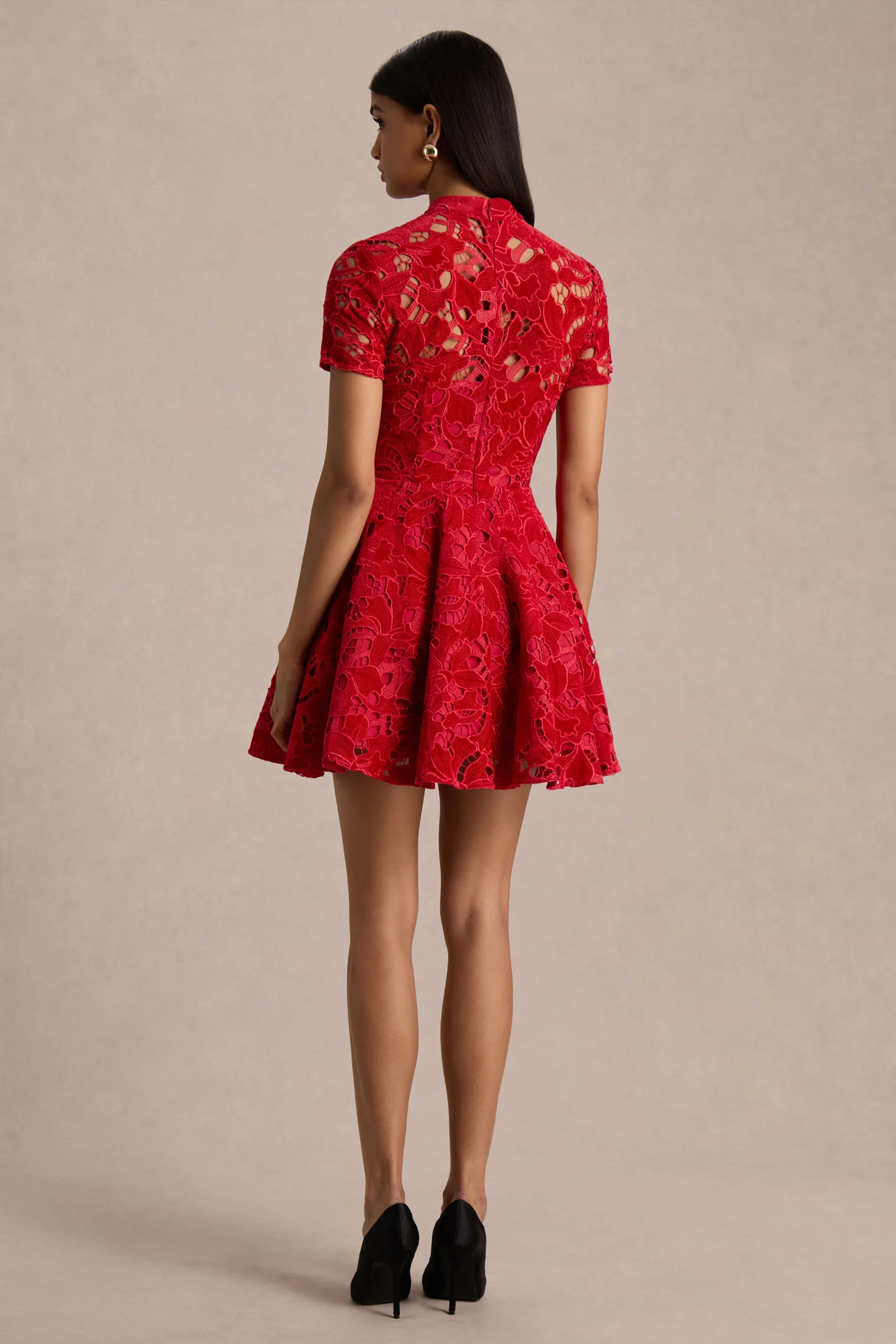 Roam | Red Lace High-Neck Mini Dress