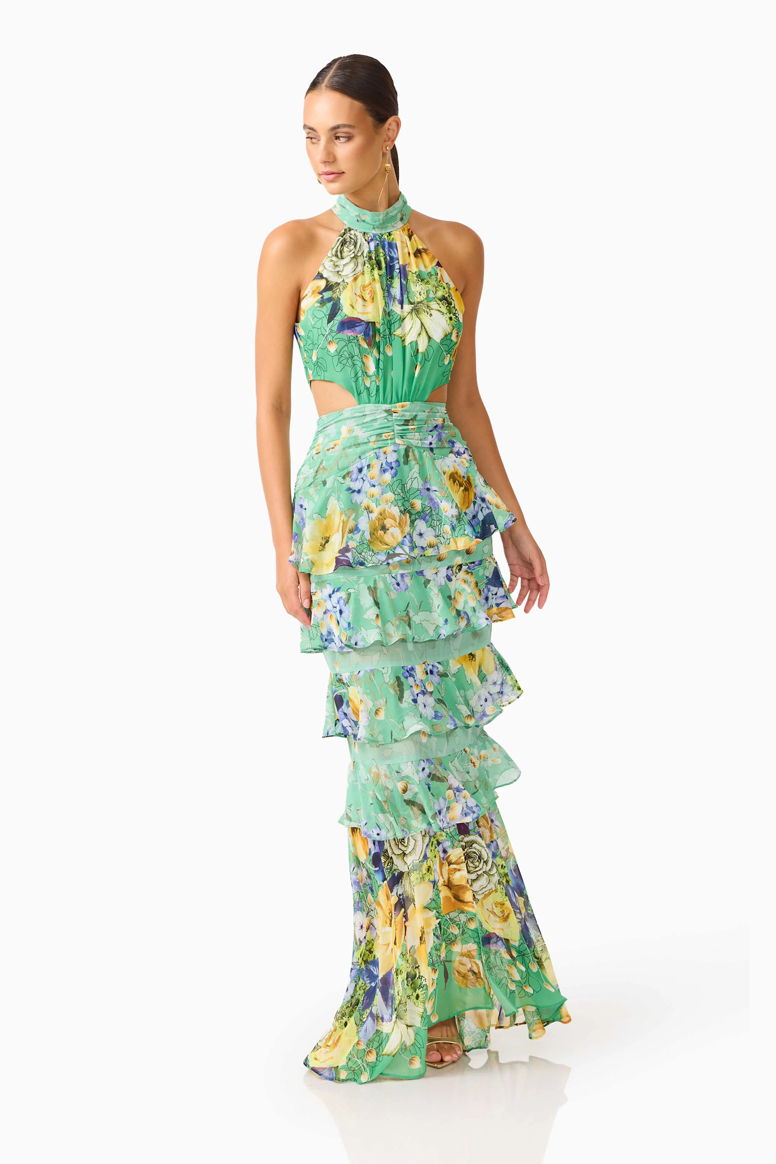 Gardenia Halter Maxi Gown In Green