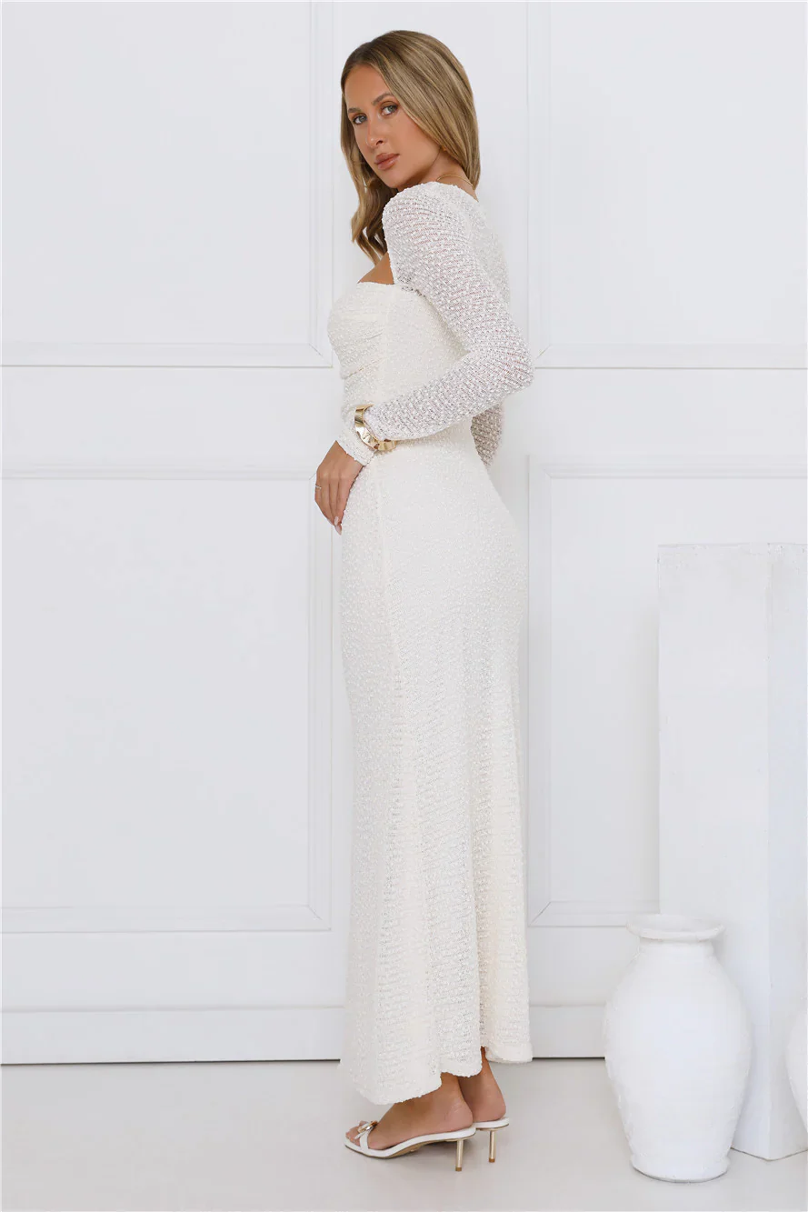 Hot Girl Habits Long Sleeve Maxi Dress Beige - luluinthesky
