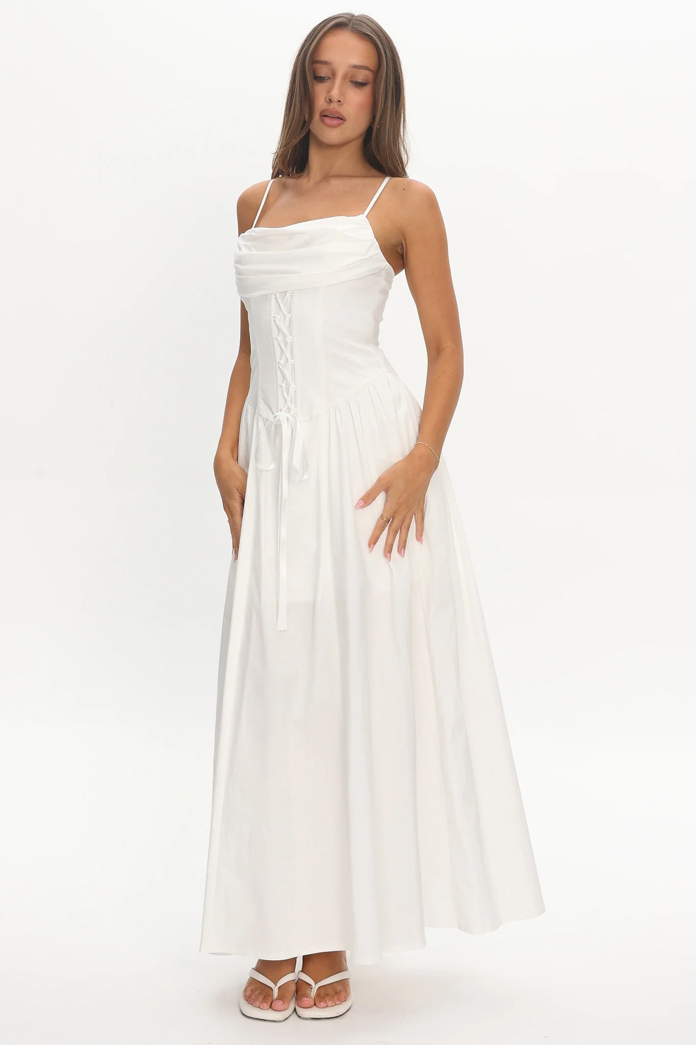 Make It Yours Lace-Up Maxi Dress Ivory
