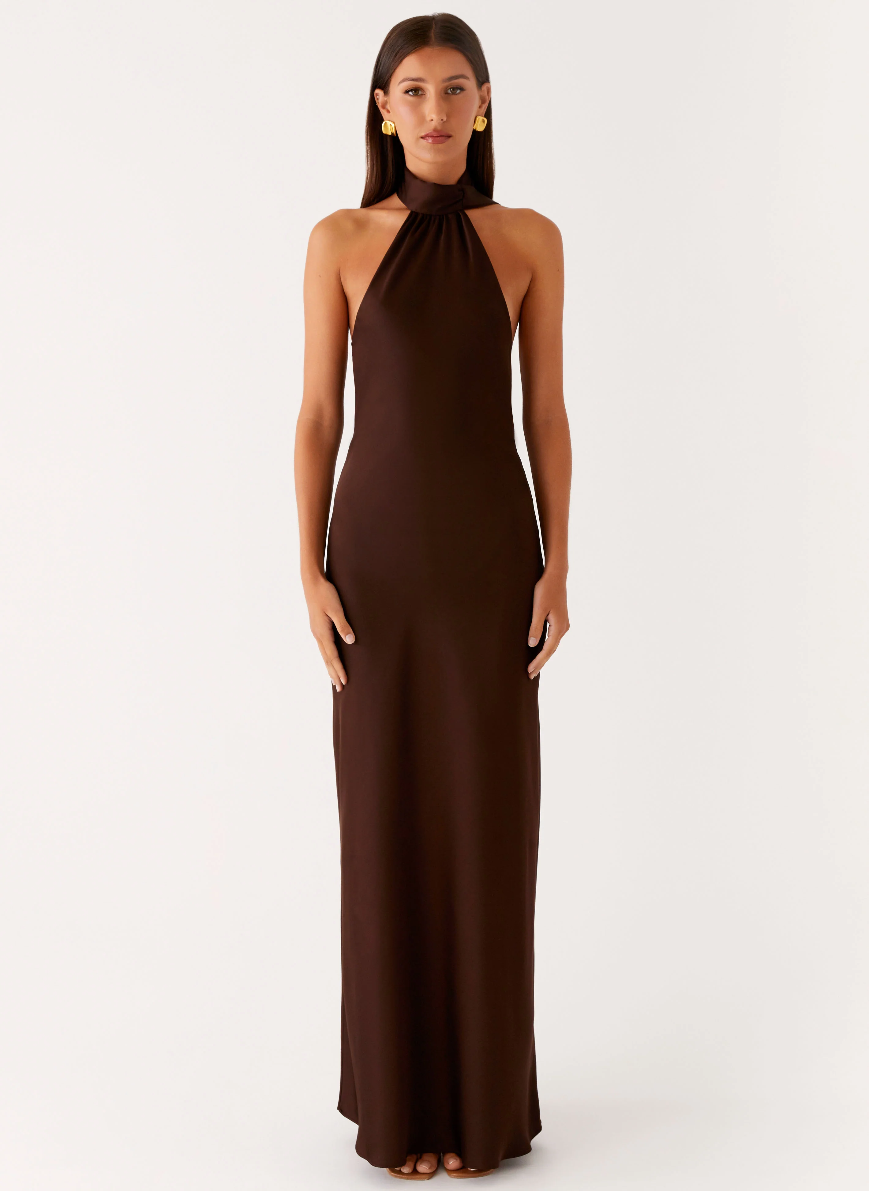 Keena Scarf Maxi Dress - Chocolate - luluinthesky