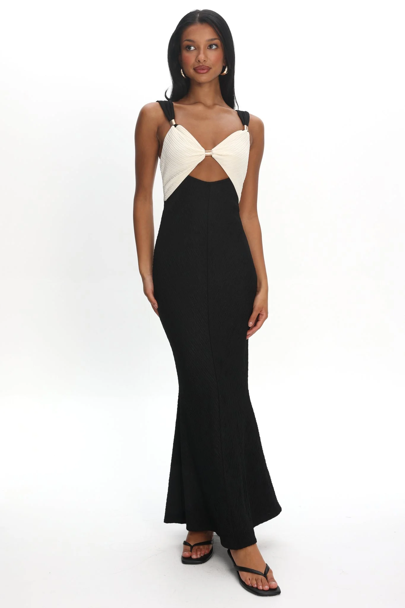 Freyja Contrast Maxi Dress Oyster/Black