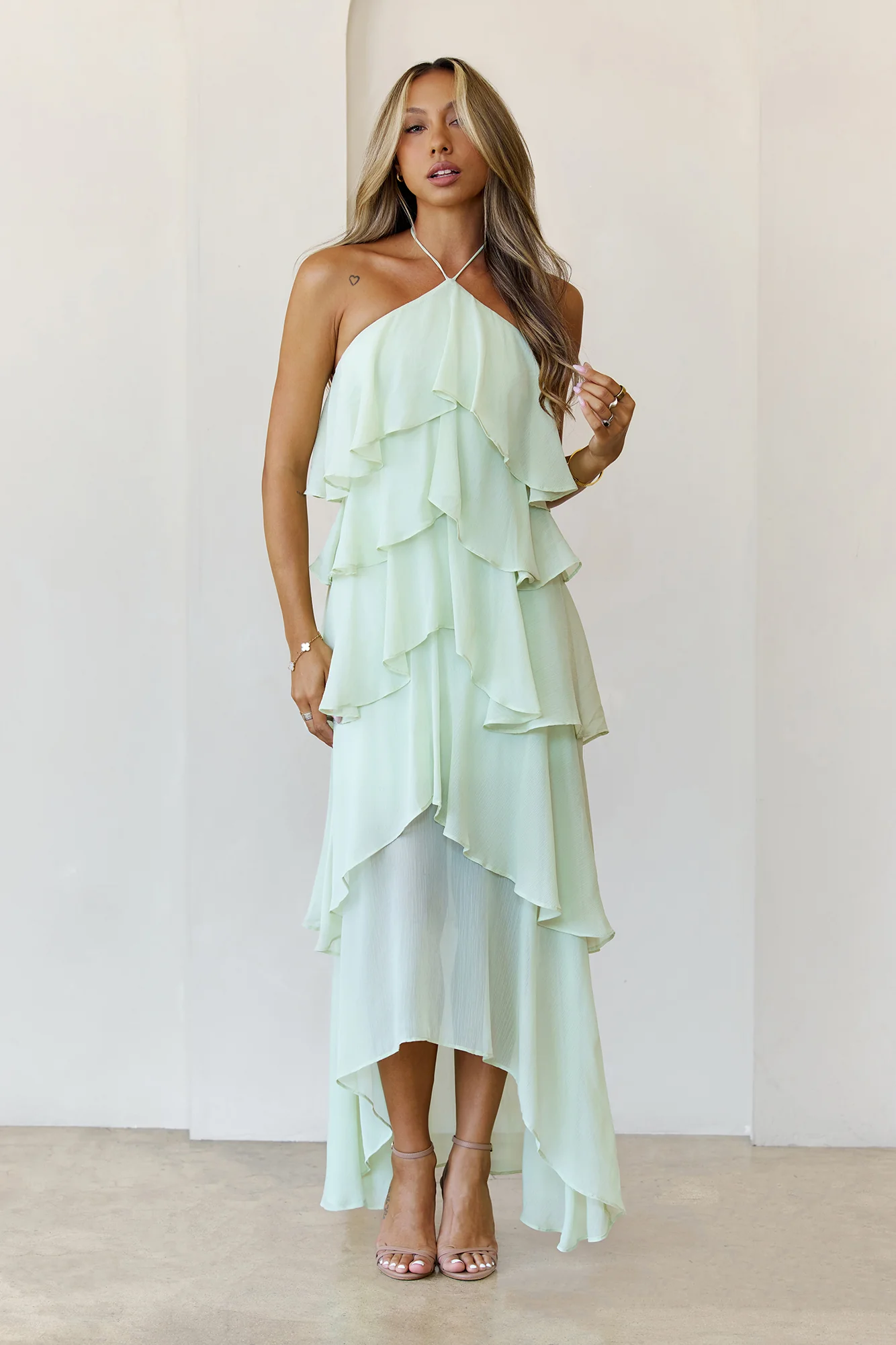 Santorini Breeze Halter Maxi Dress Lime