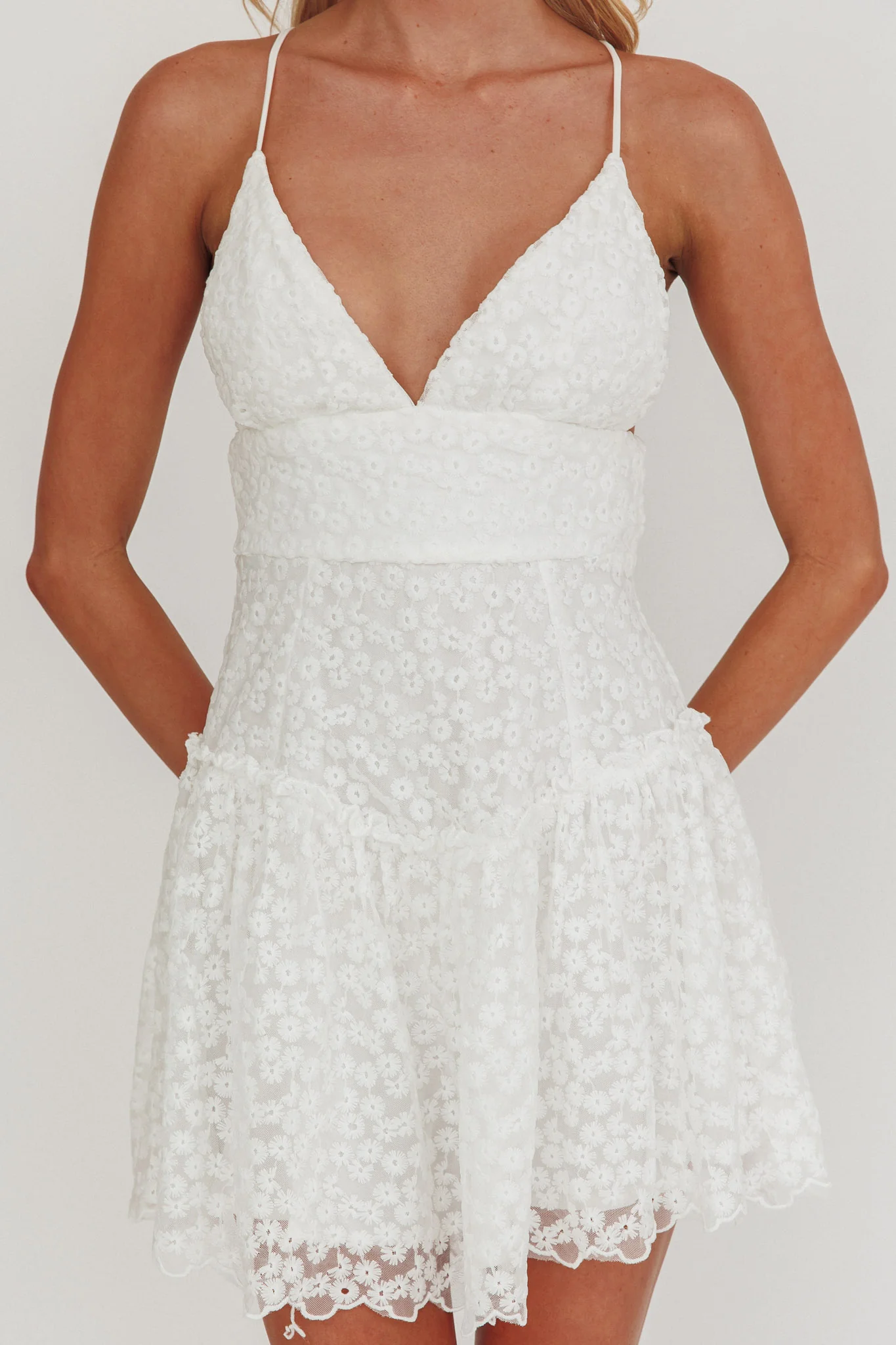 Belize Flounce Hem Mini Dress White - luluinthesky