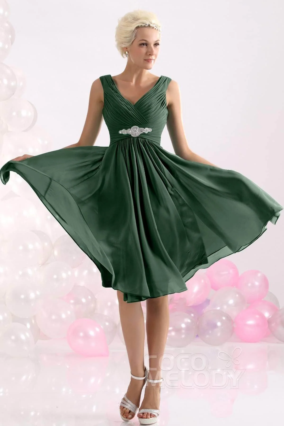 A-Line Knee Length Chiffon Bridesmaids Dress COZK1302A