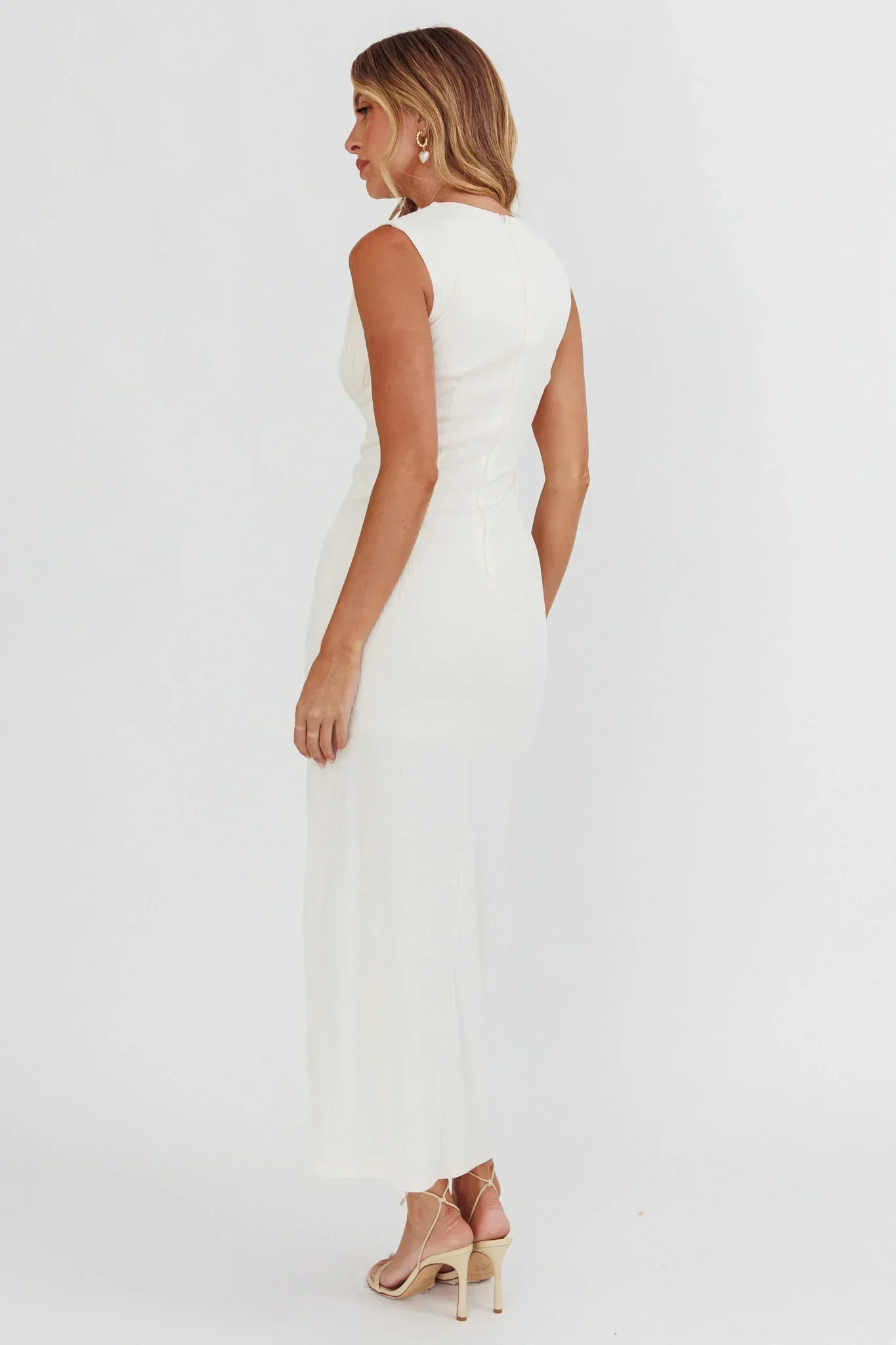Daleela Asymmetric Neckline Maxi Dress Vanilla