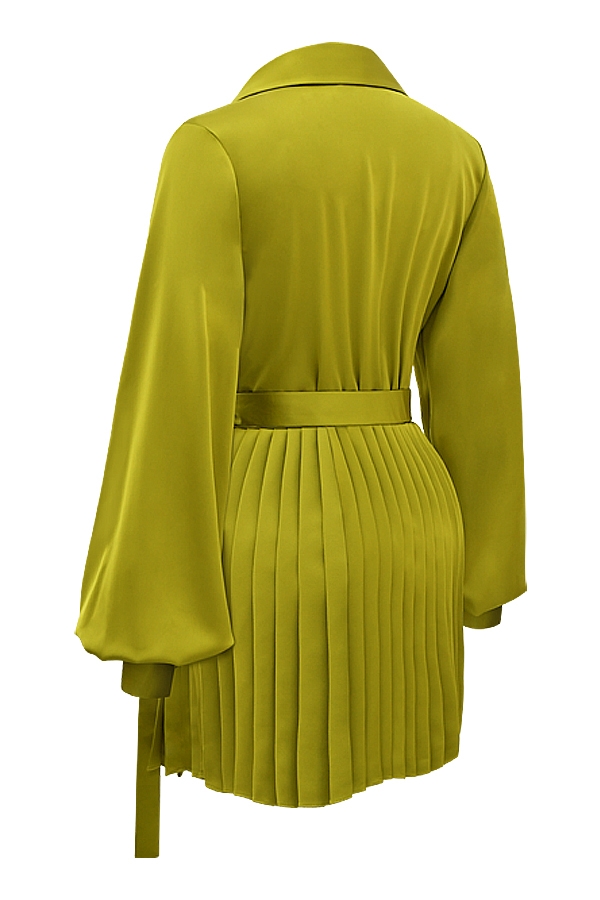Chartreuse Pleated Shirt Dress