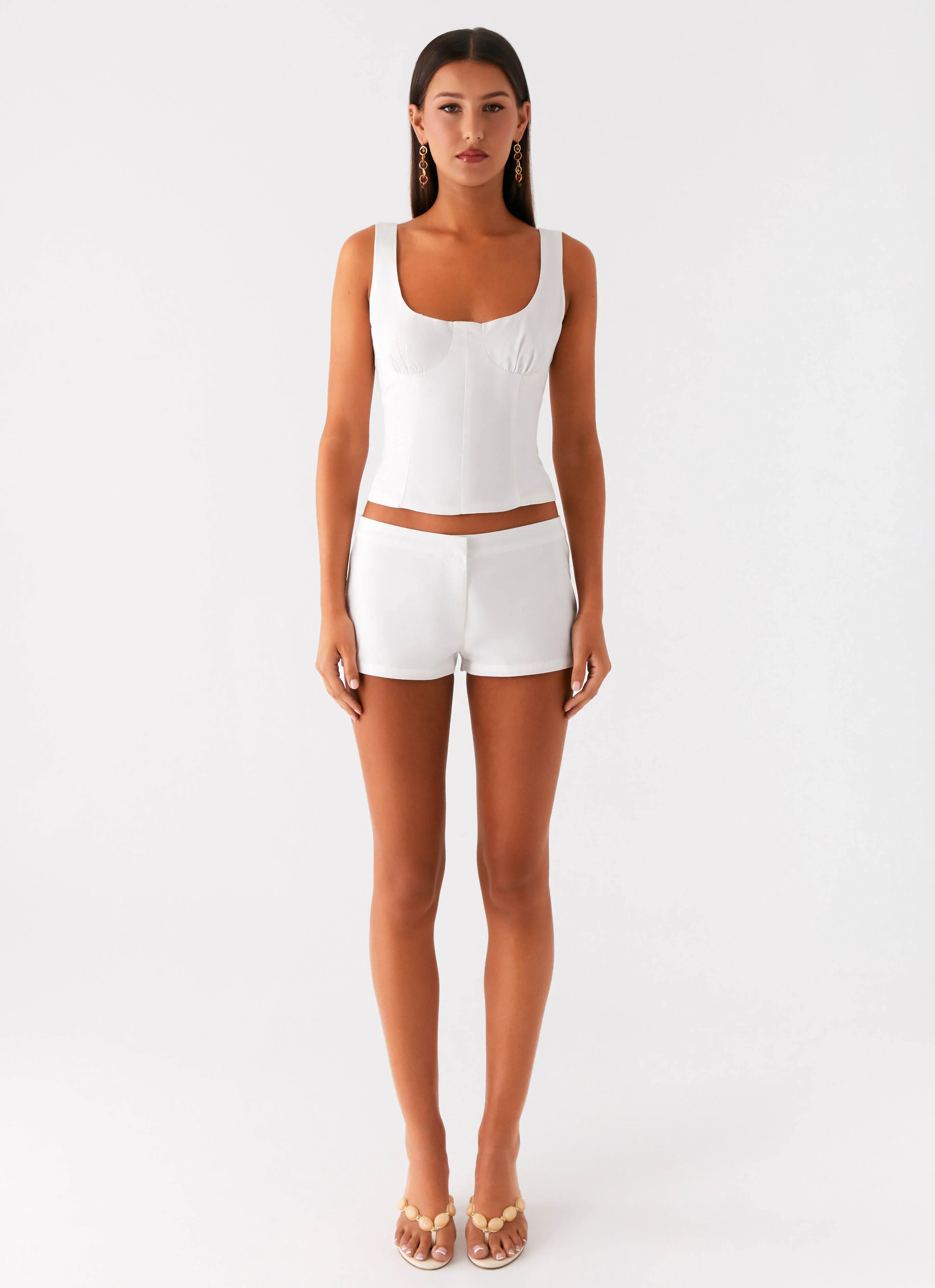 Coastline Cotton Micro Mini Shorts - White