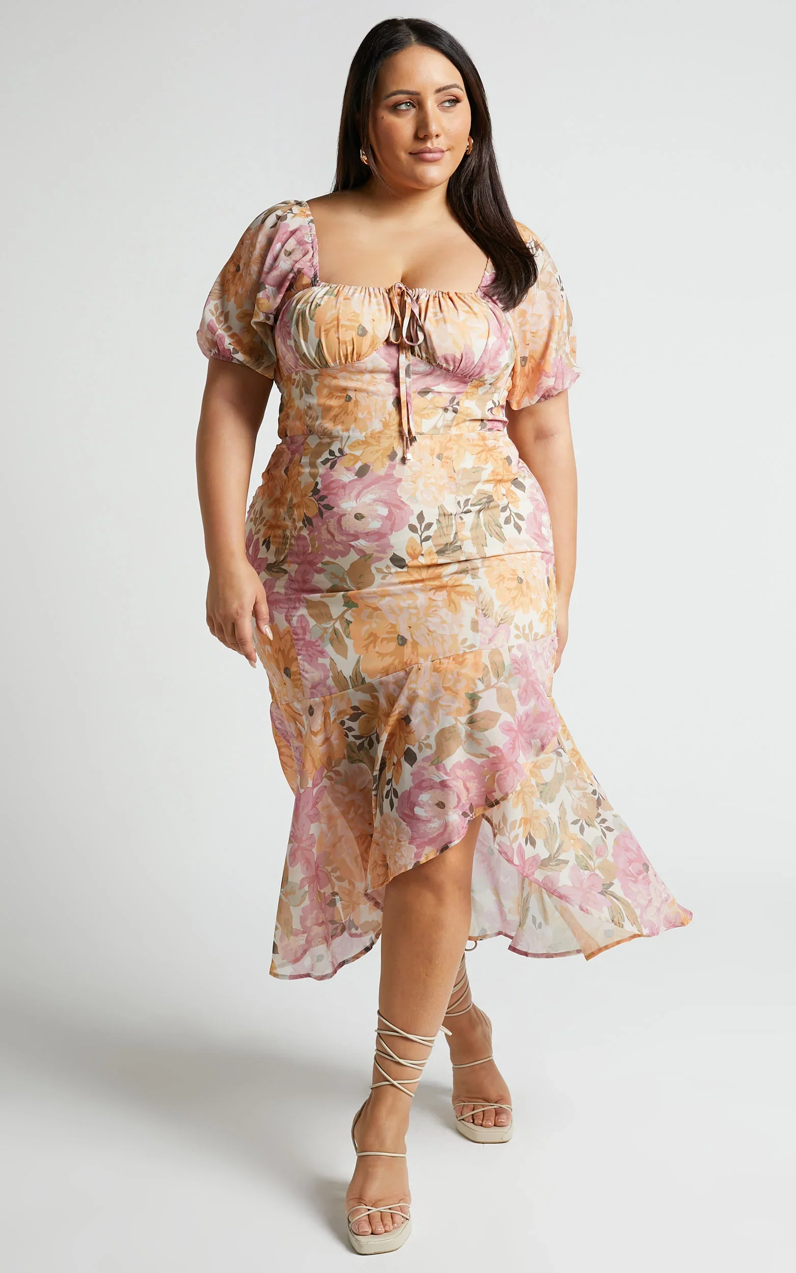 Jasalina Midi Dress - Puff Sleeve Dress in Elegant Rose