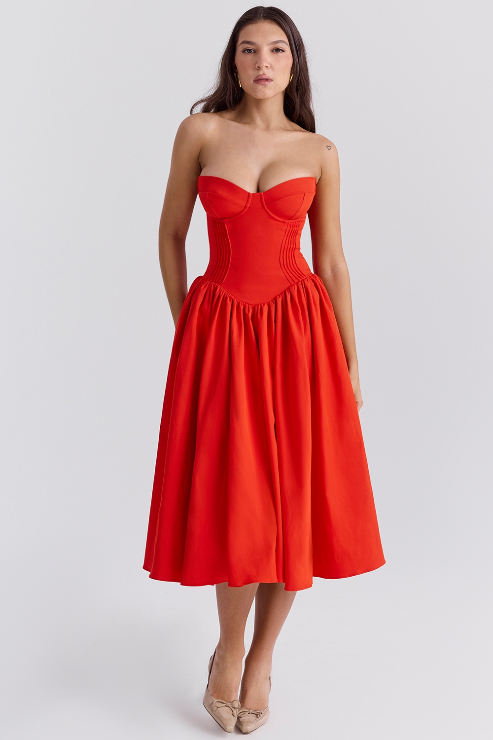 Italian Tomato Strapless Midi Sundress
