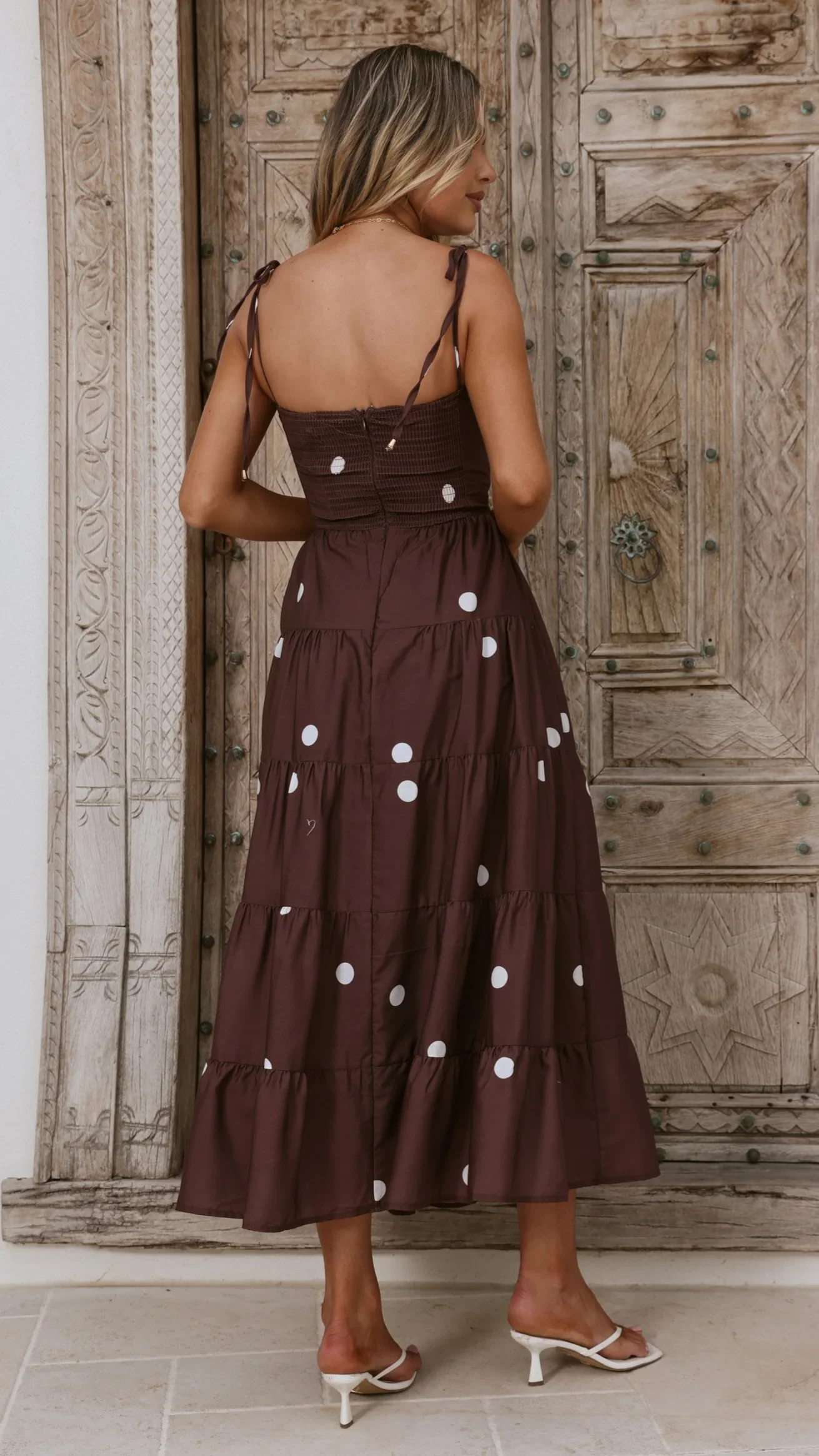 Kiana Midi Dress - Chocolate Polka