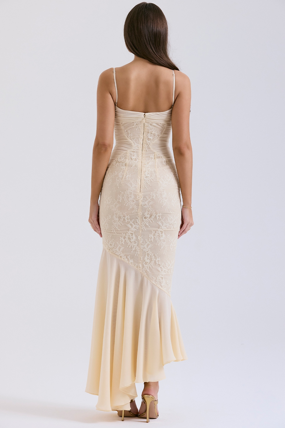 Vanilla Chiffon &Amp; Lace Gown