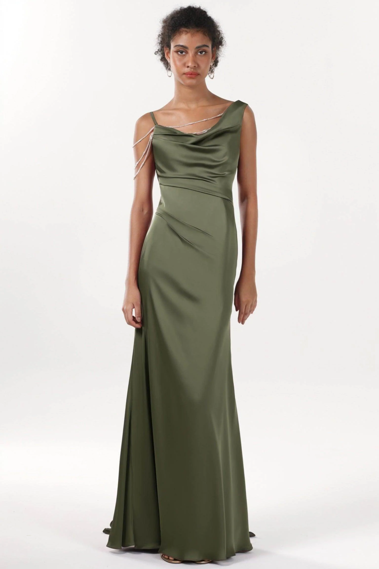 Sheath-Column Sweep-Brush Train Luxe Satin Bridesmaid Dress CS0600BM