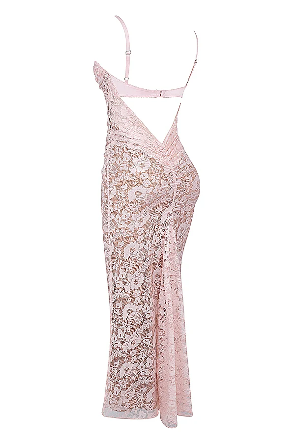rose pink lace godet gown - luluinthesky