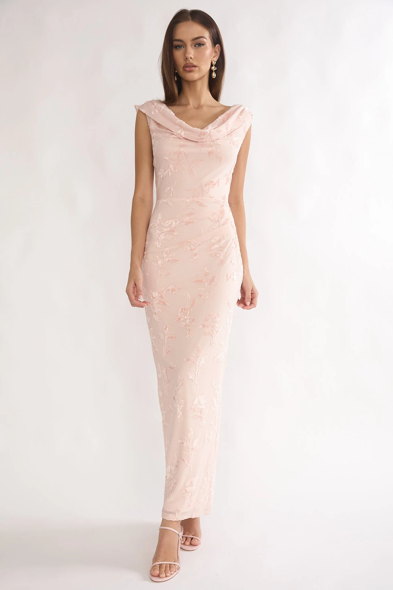 Evermore Cowl Neck Maxi Dress Floral Pink