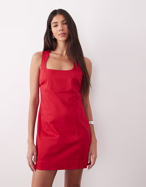 square neck bodycon mini sundress in tomato red