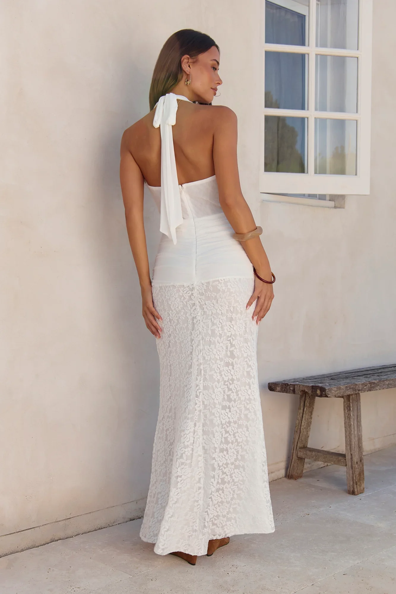 Fly To Paradise Mesh Halter Maxi Dress White
