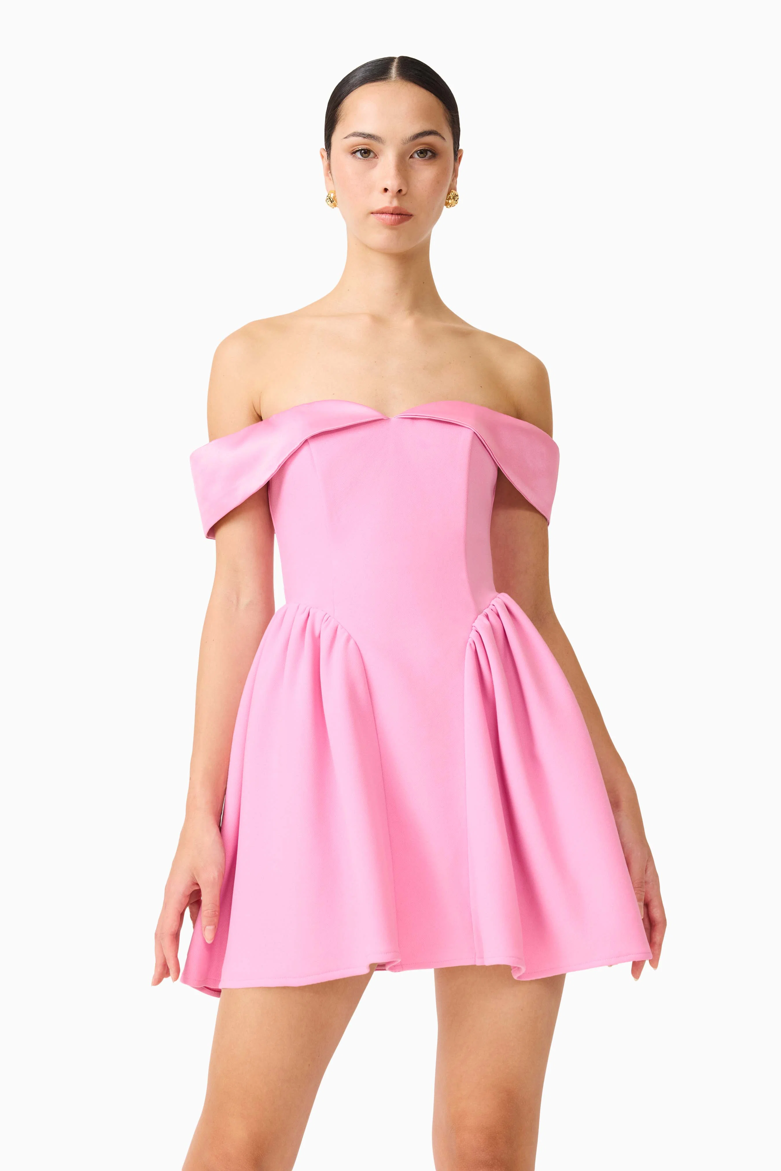 Amelina Off Shoulder Mini Dress in Pink