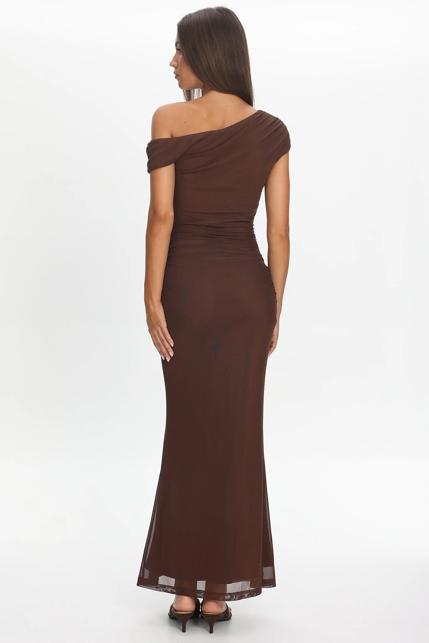 Raeva Ruched U-Neckline Maxi Dress Chocolate - luluinthesky