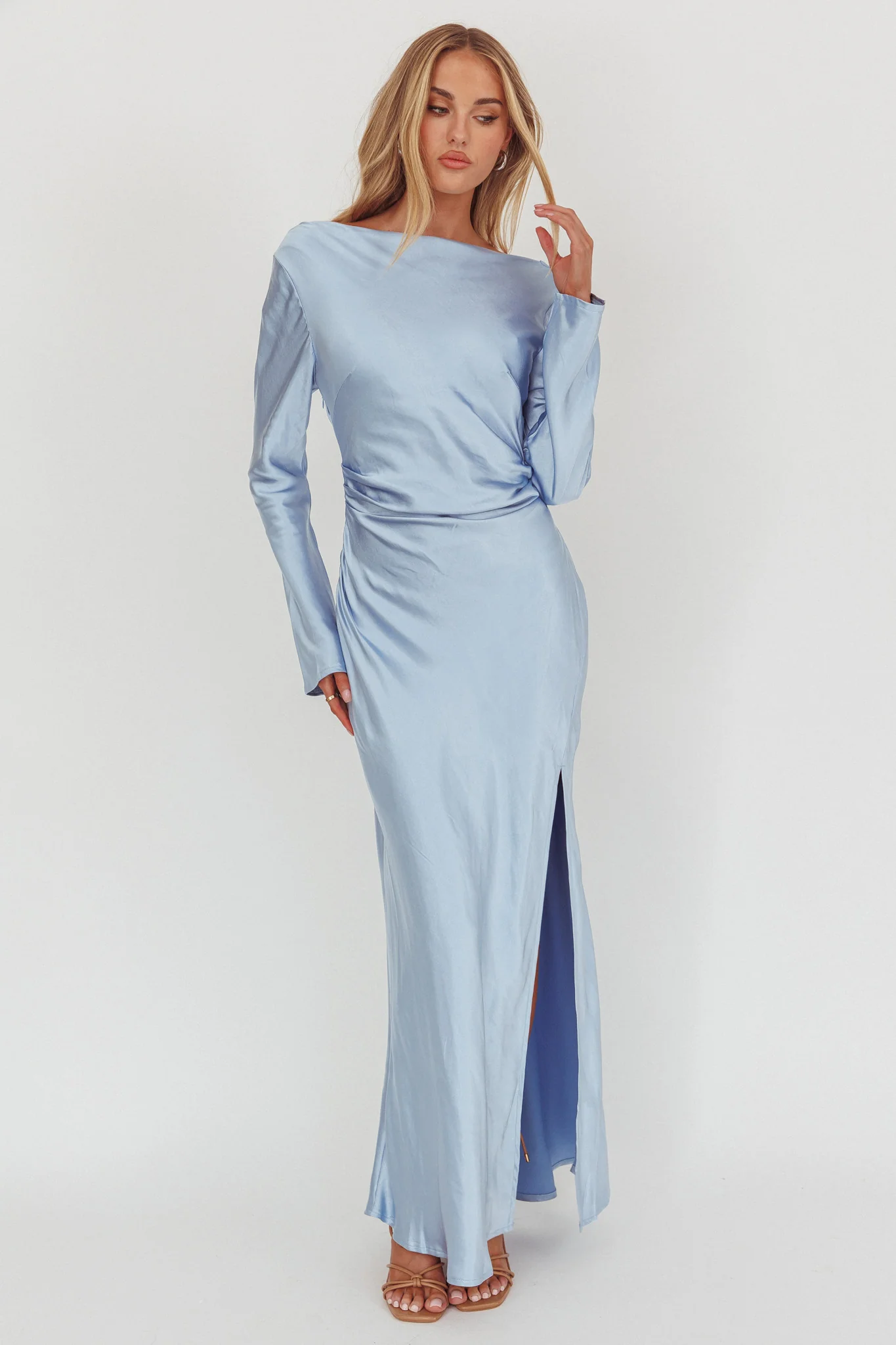 Loveland Long Sleeve Cowl Back Maxi Dress Blue