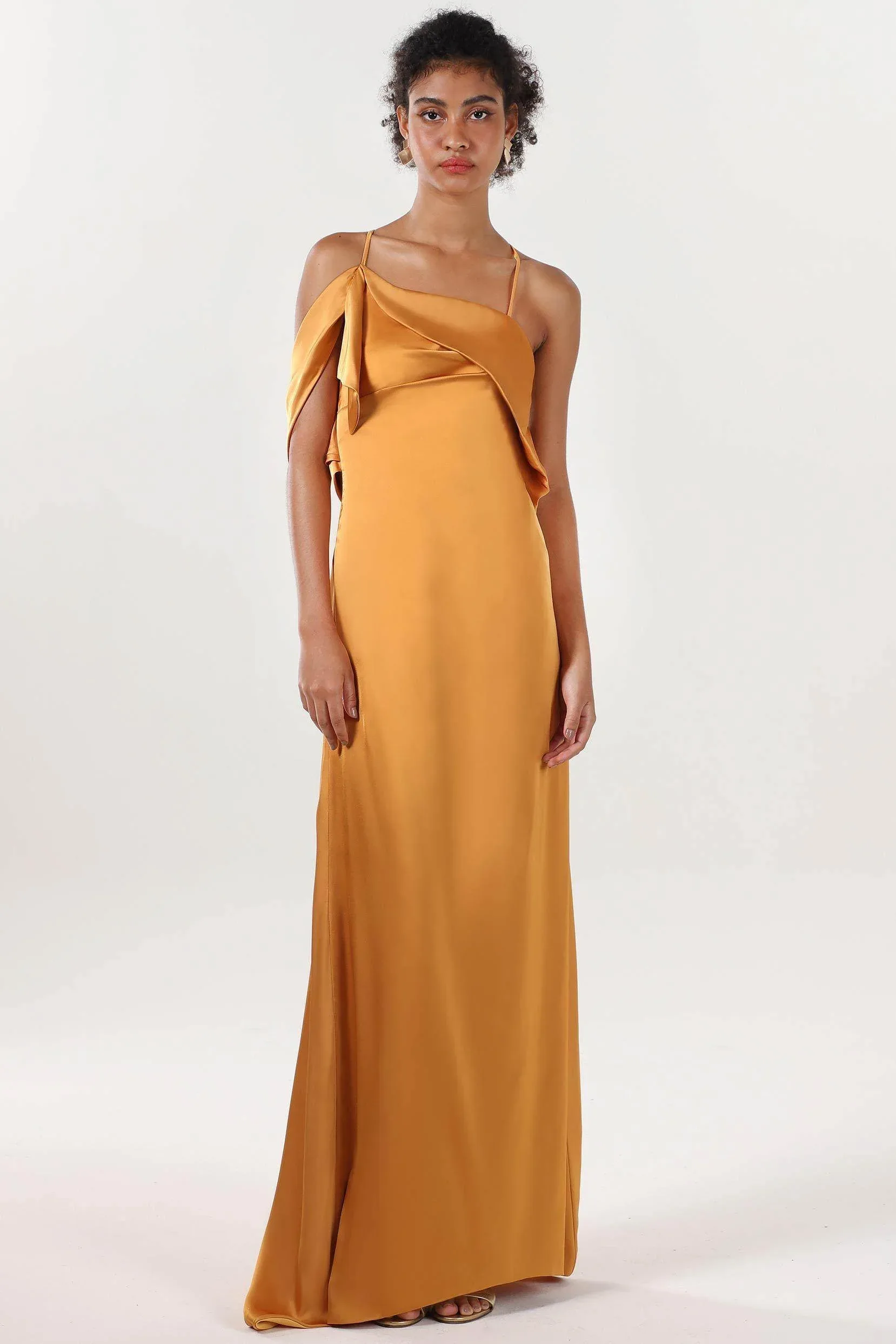 Sheath-Column Sweep-Brush Train Luxe Satin Bridesmaid Dress CS0598BM