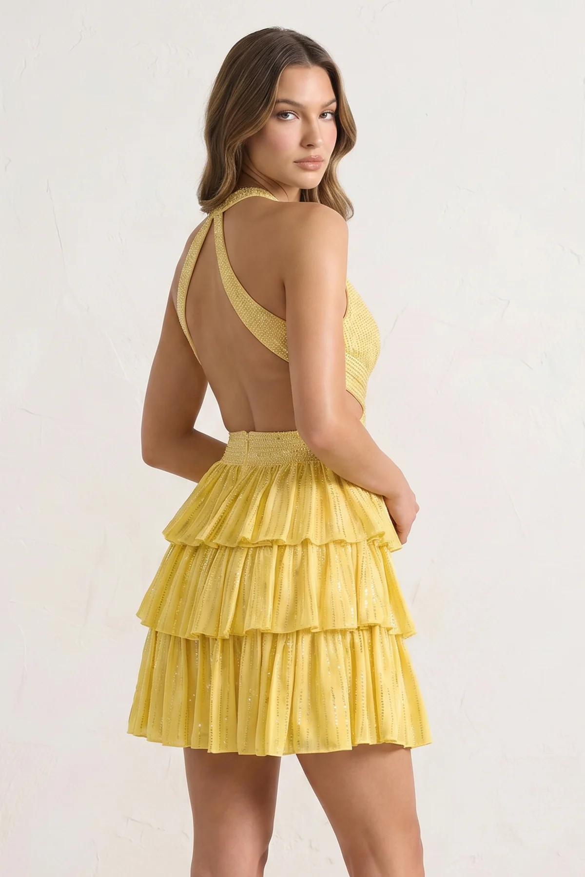 Royal Blue V Neck A Line Cutout Satin Tiered Homecoming Dress With Beading
