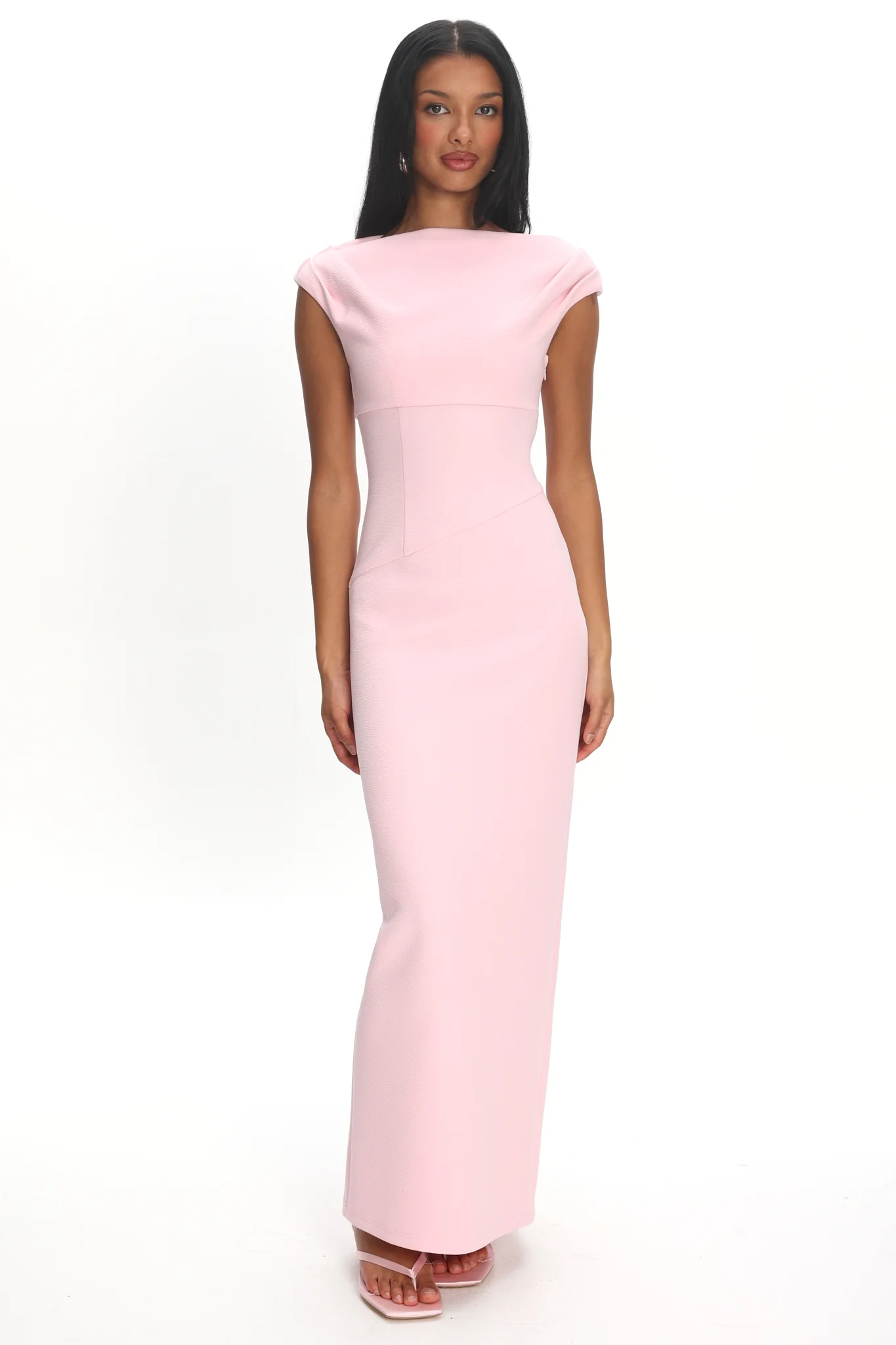 Milos Cap Sleeve Maxi Dress Textured Pink