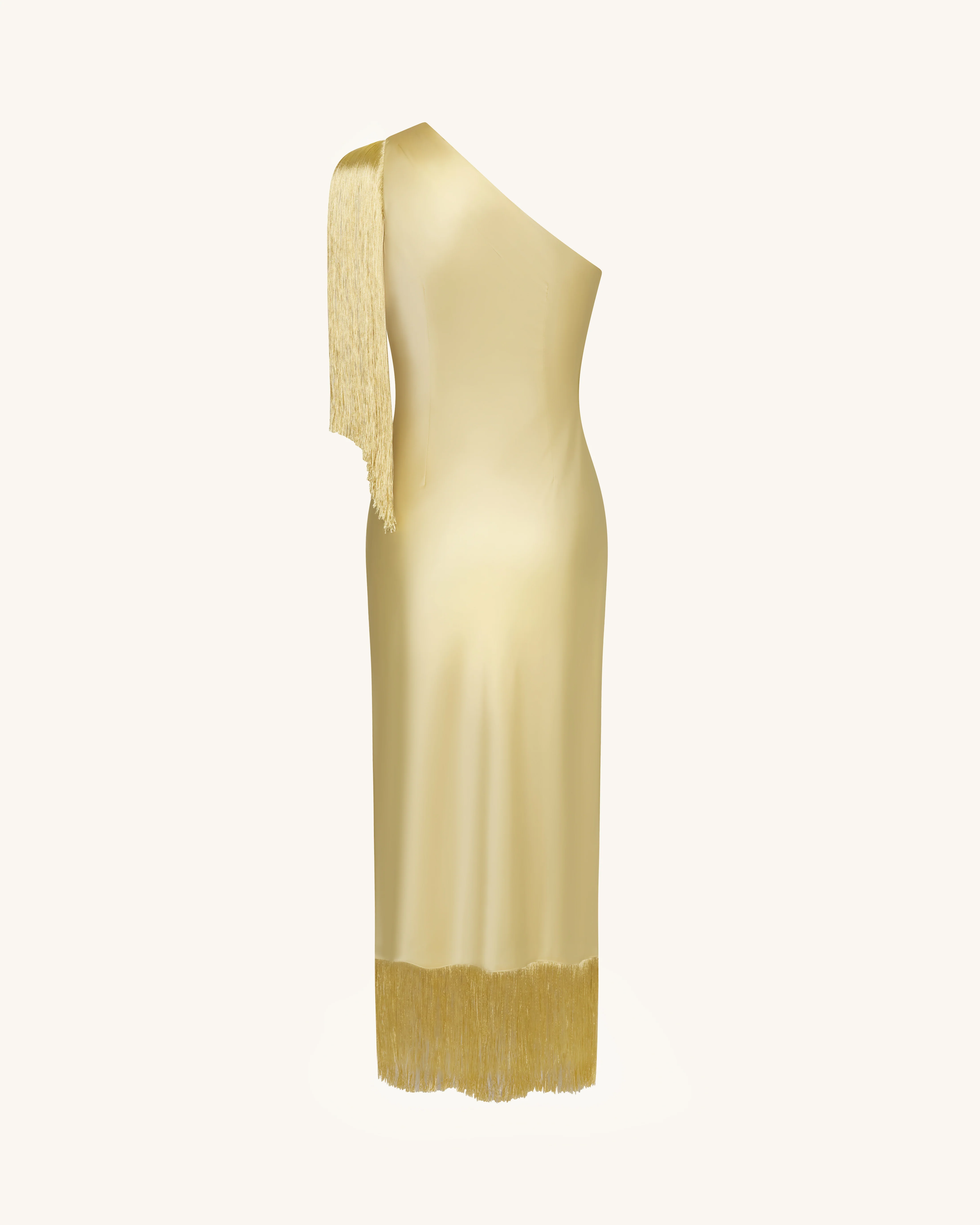 One Shoulder Fringe Midi Dress - Champagne - FASHION NOB