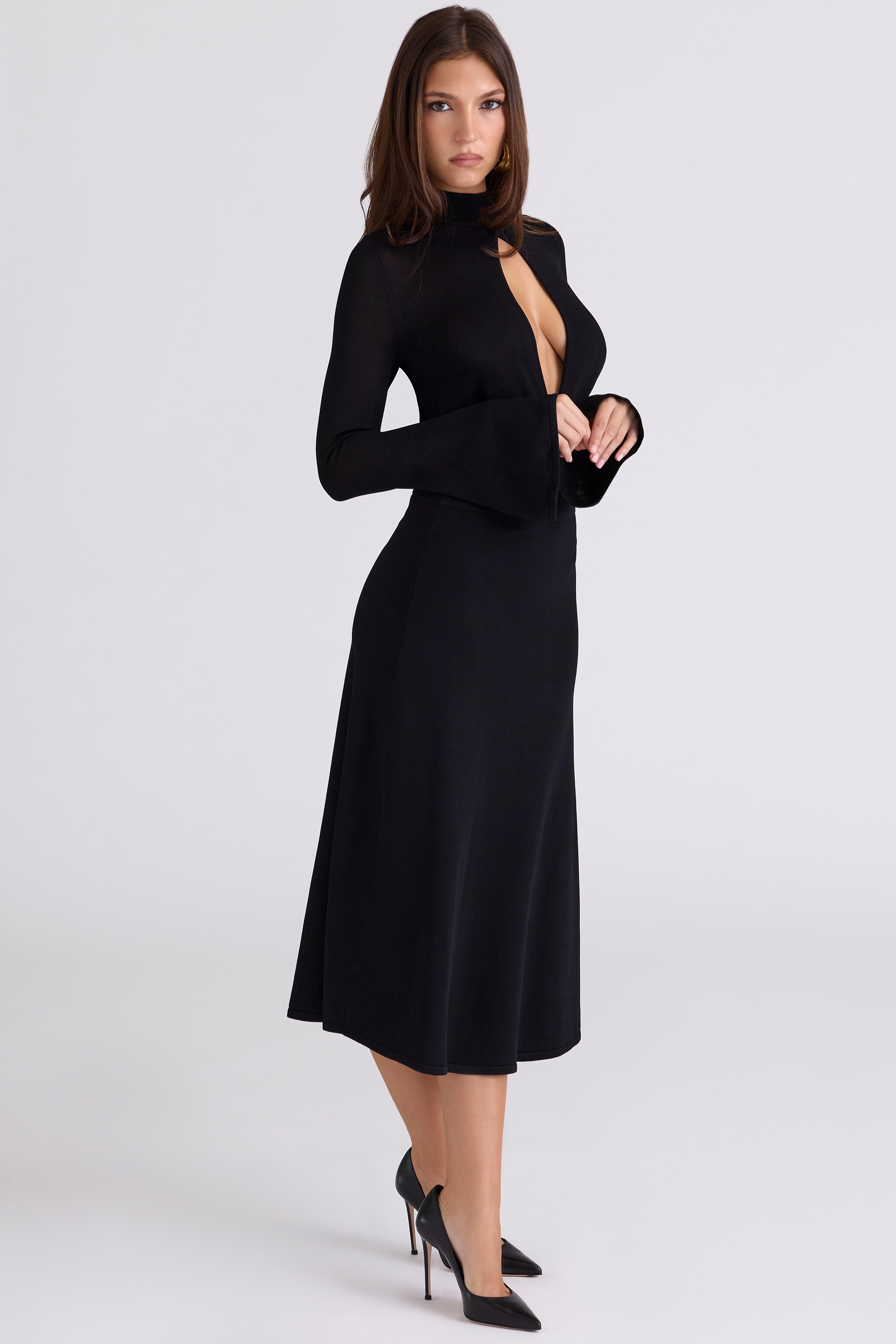 Black A-line Midi Skirt