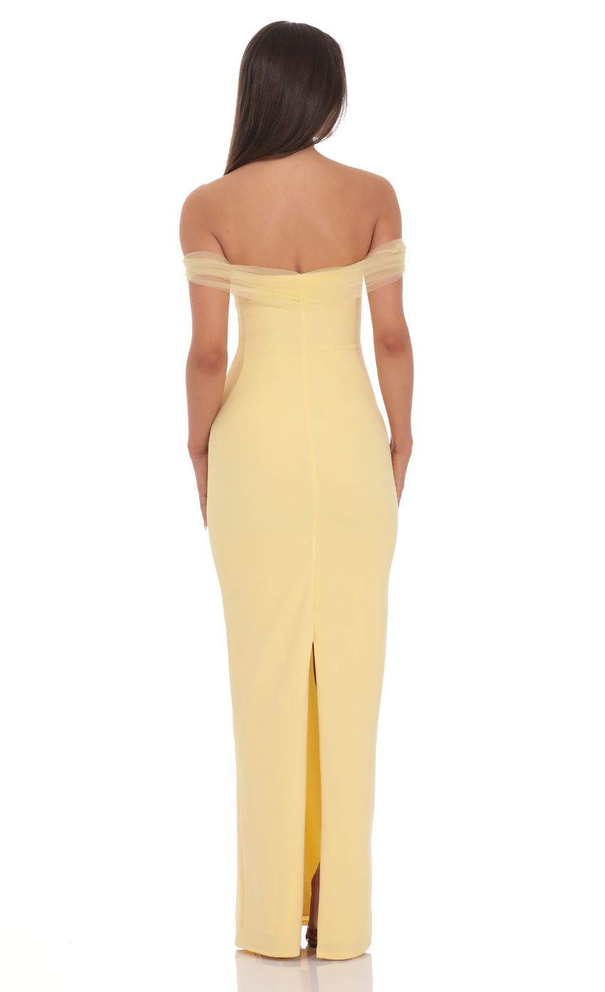 Tulle Off Shoulder Sleeve Maxi Dress in Yellow