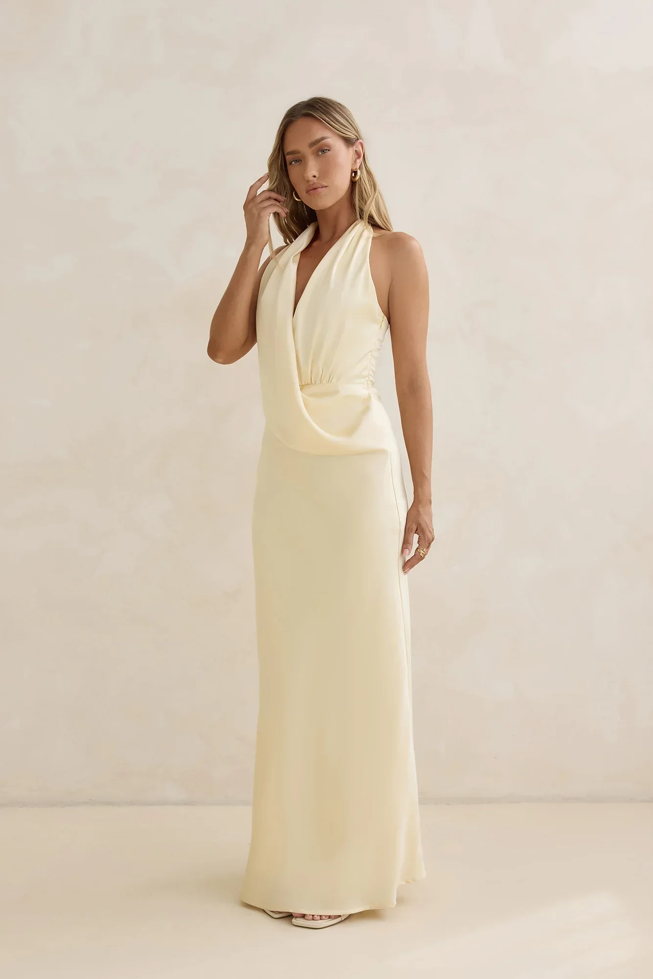 Charm Of Yours Satin Halter Maxi Dress Yellow