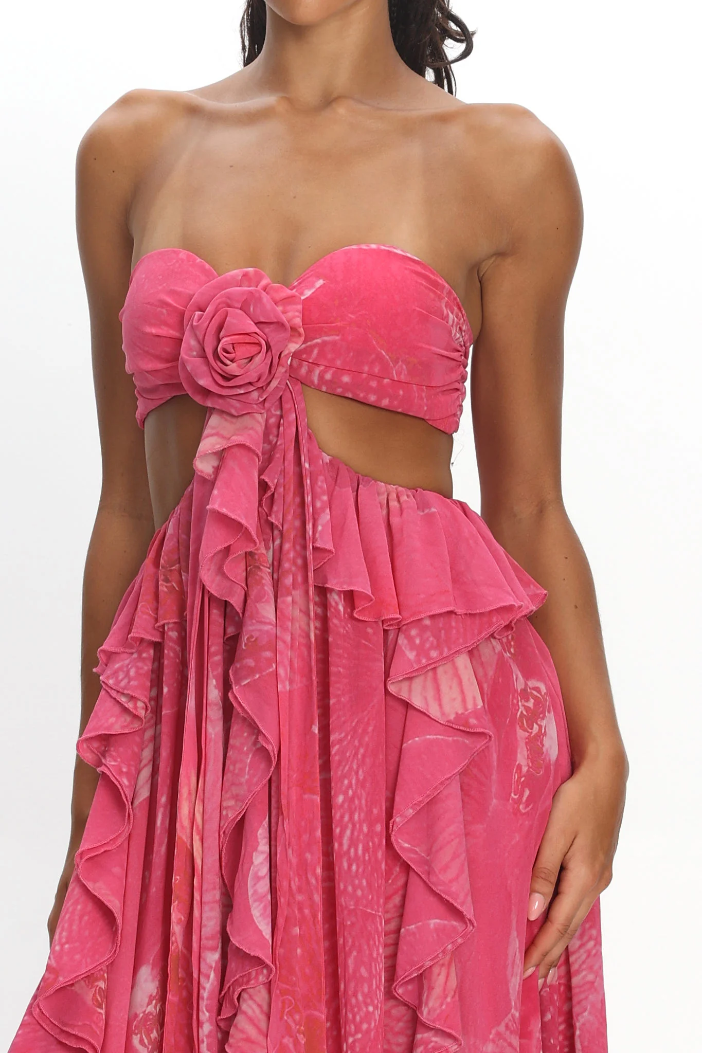 Santiago Cut-Out Ruffle Maxi Dress Print Pink - luluinthesky