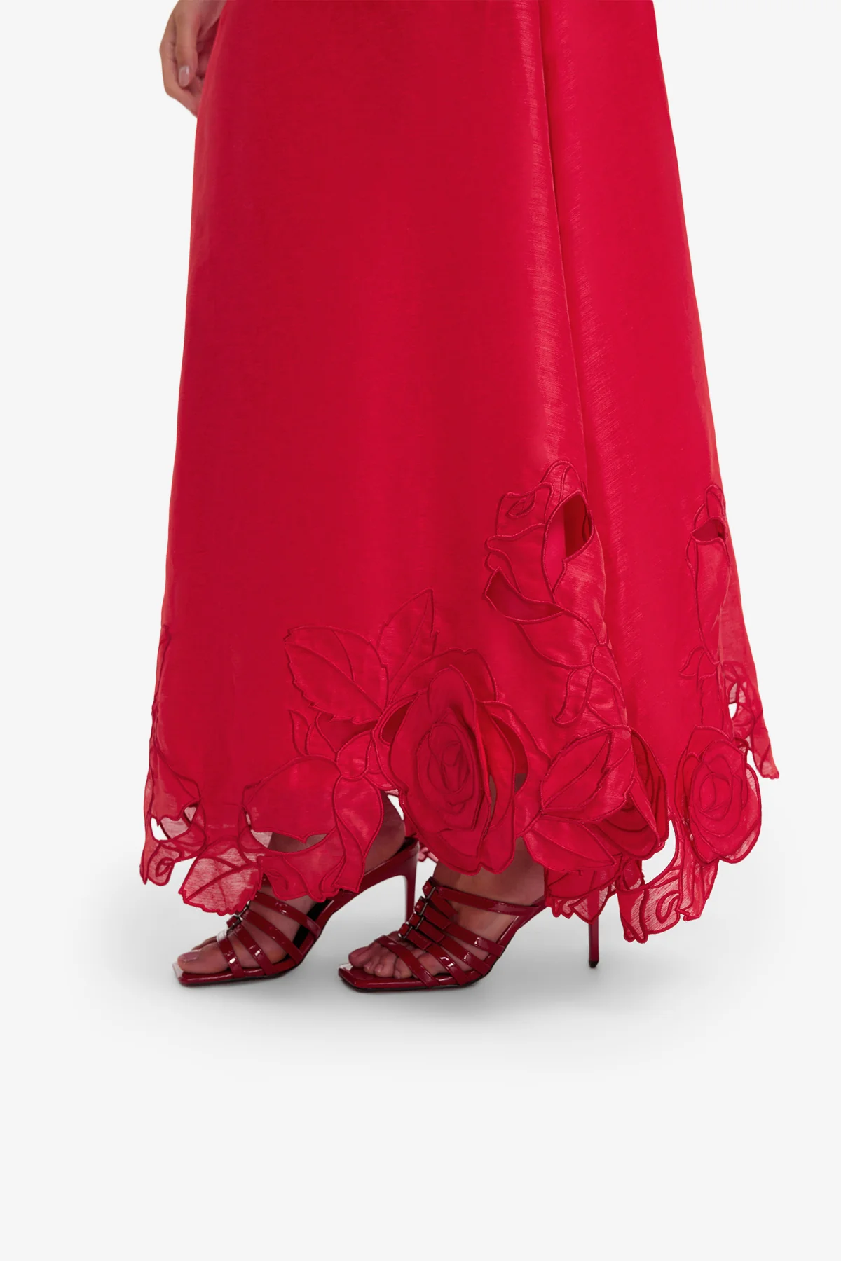 Melissa Linen Appliqué Maxi Skirt - Scarlet