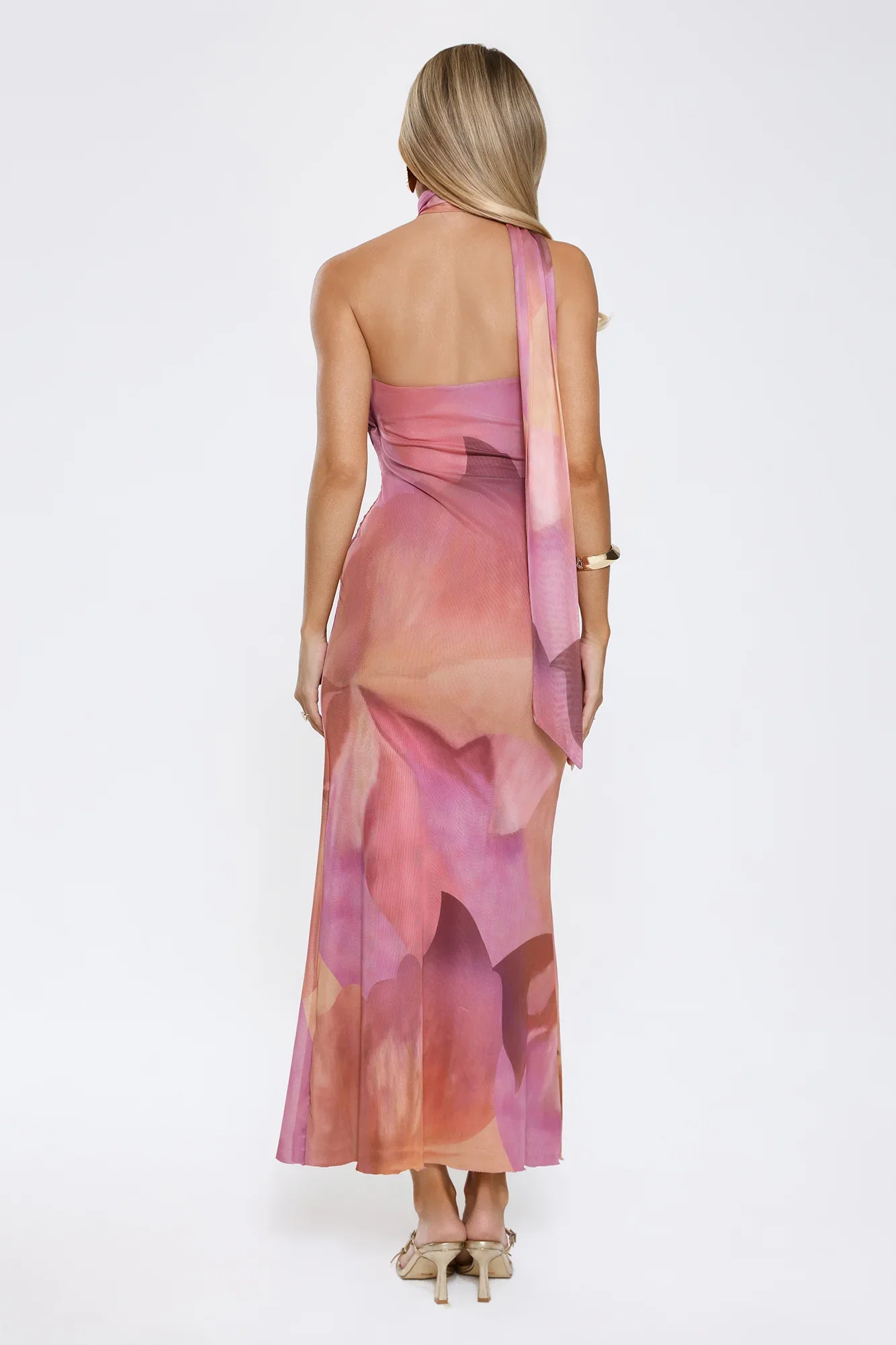 Pixie Drift Halter Mesh Maxi Dress Purple