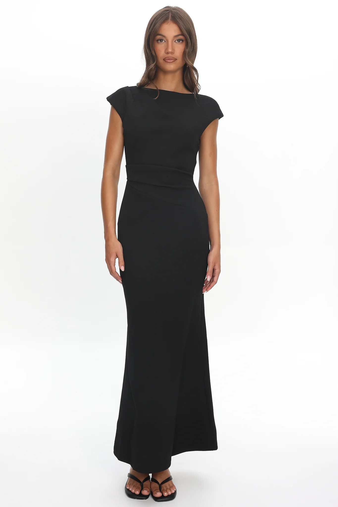Zarae Cap Sleeve Surplice Back Maxi Dress Black