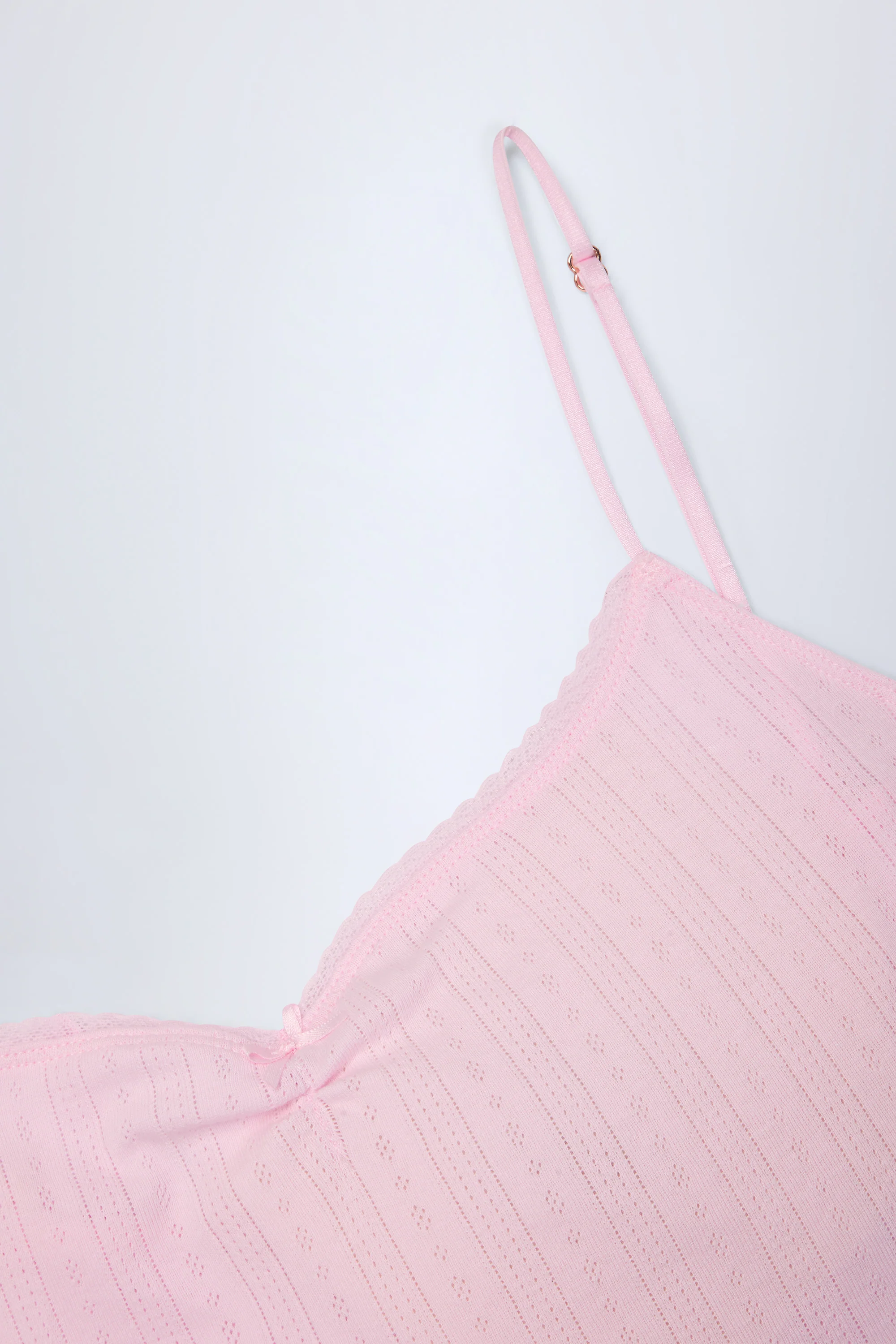 Pointelle Ruched Camisole Crop Top in Baby Pink