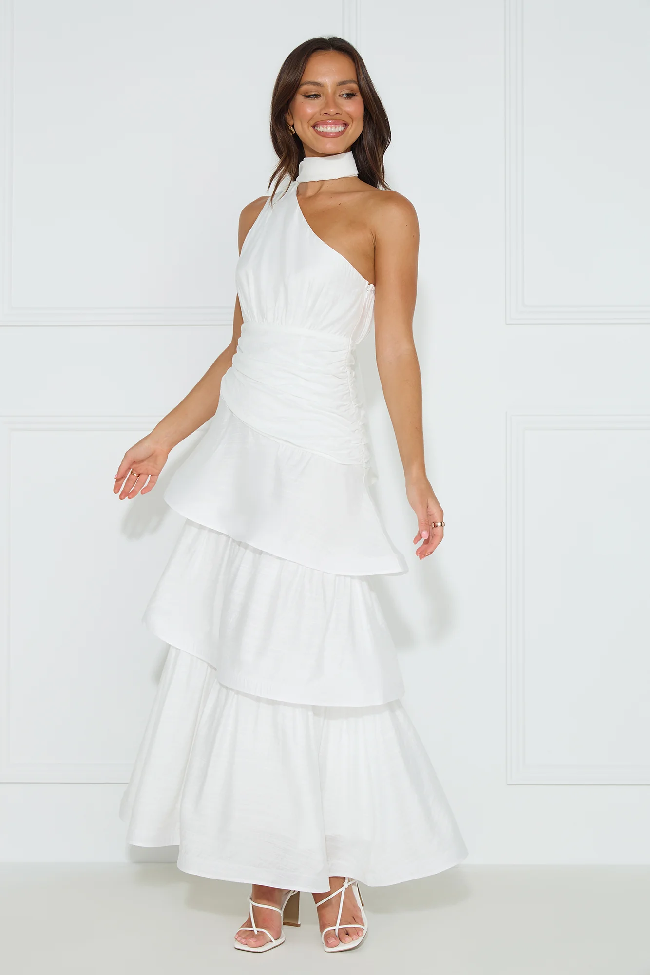 Cara One Shoulder Maxi Dress White - luluinthesky